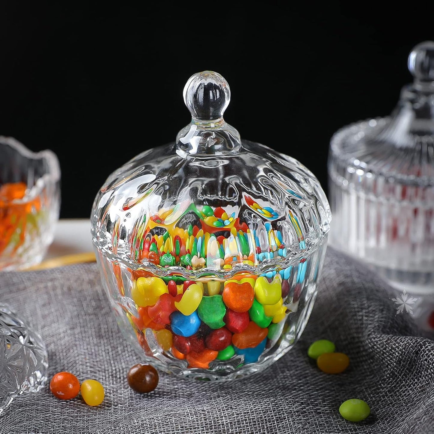 INFTYLE Glass Candy Dish with Lid Set of 4 Crystal Glass Candy Jar Jewelry Box Dappen Dish Cookie Jar for decorative storage gift idea (4pcs Clear)…