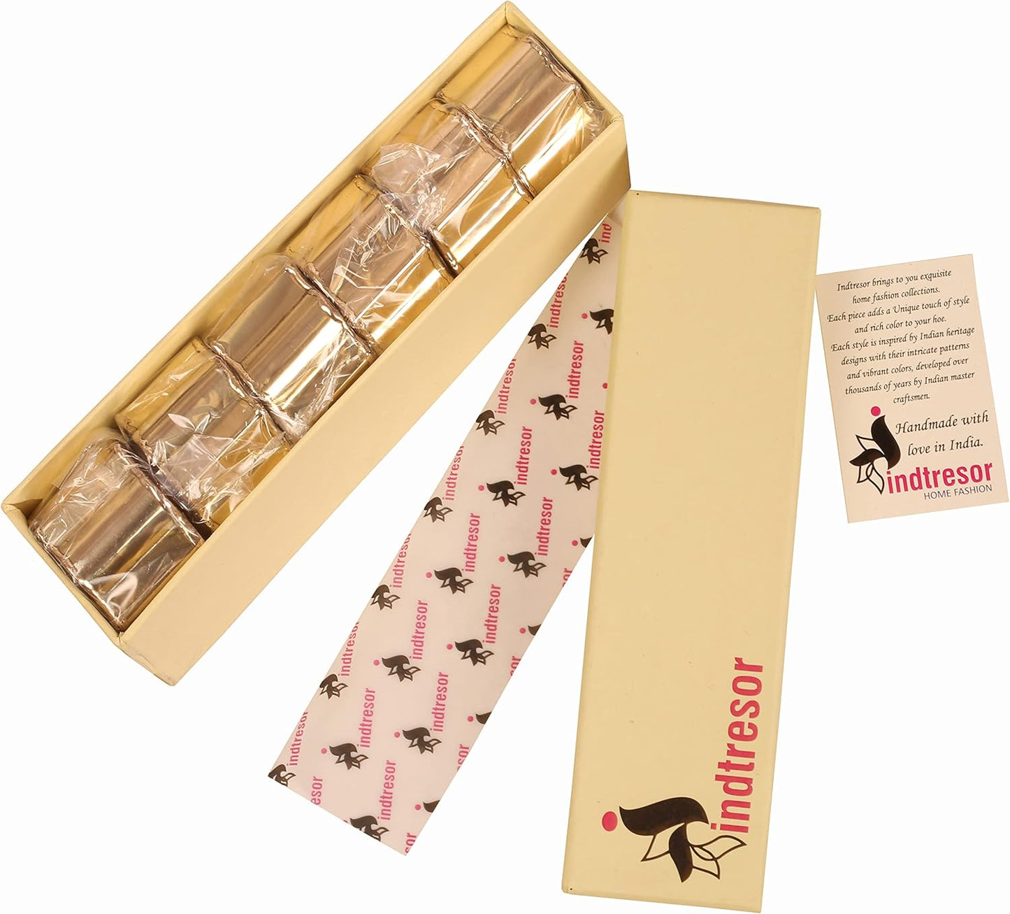 Finely Handcrafted Brass Base Beautiful Faceted Pattern Large Size Party Dining Table Napkin Holders in Gold Tone. (Set of 6).