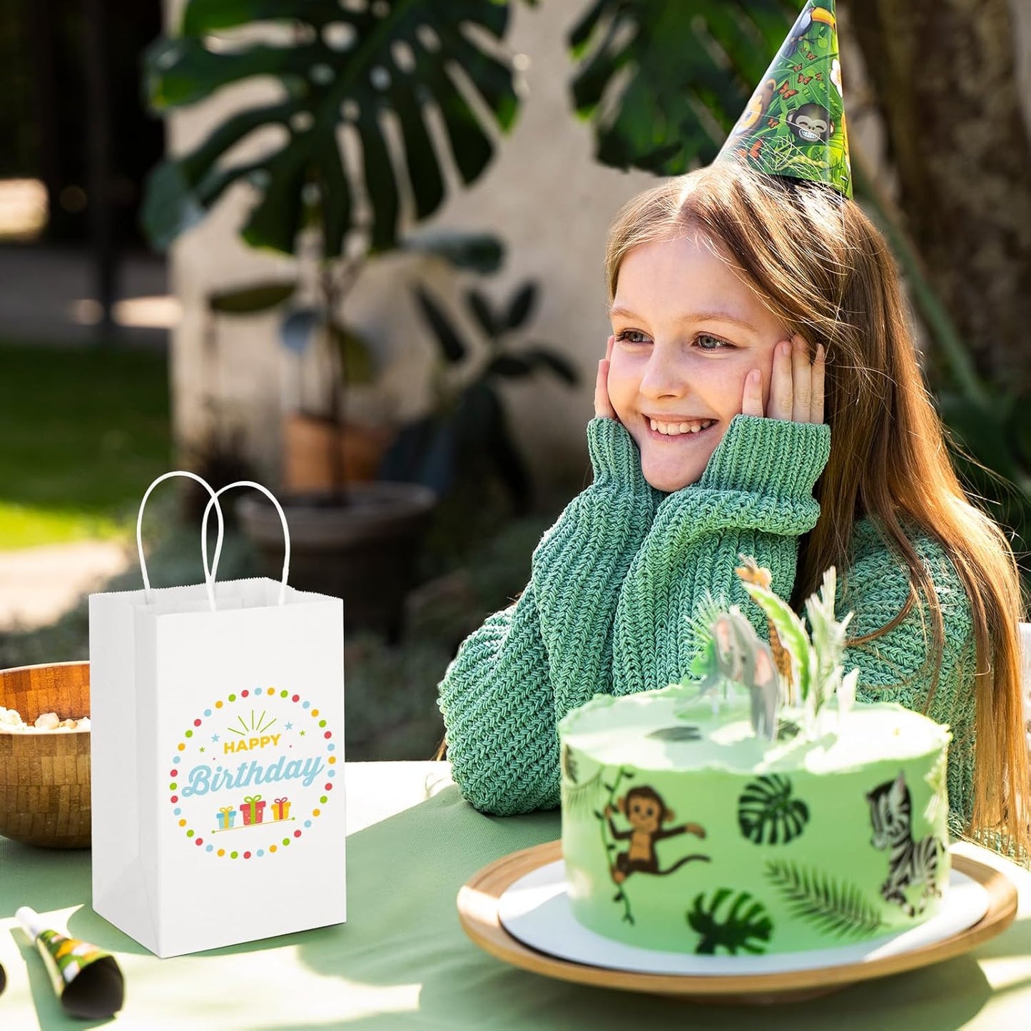 MESHA Kraft Gift Bags 200 Pack 5.25x3.75x8 Inch Small White Paper Bags with Handles Bulk for Small Business,Birthday,Party,Wedding,Retial,Shopping Bag