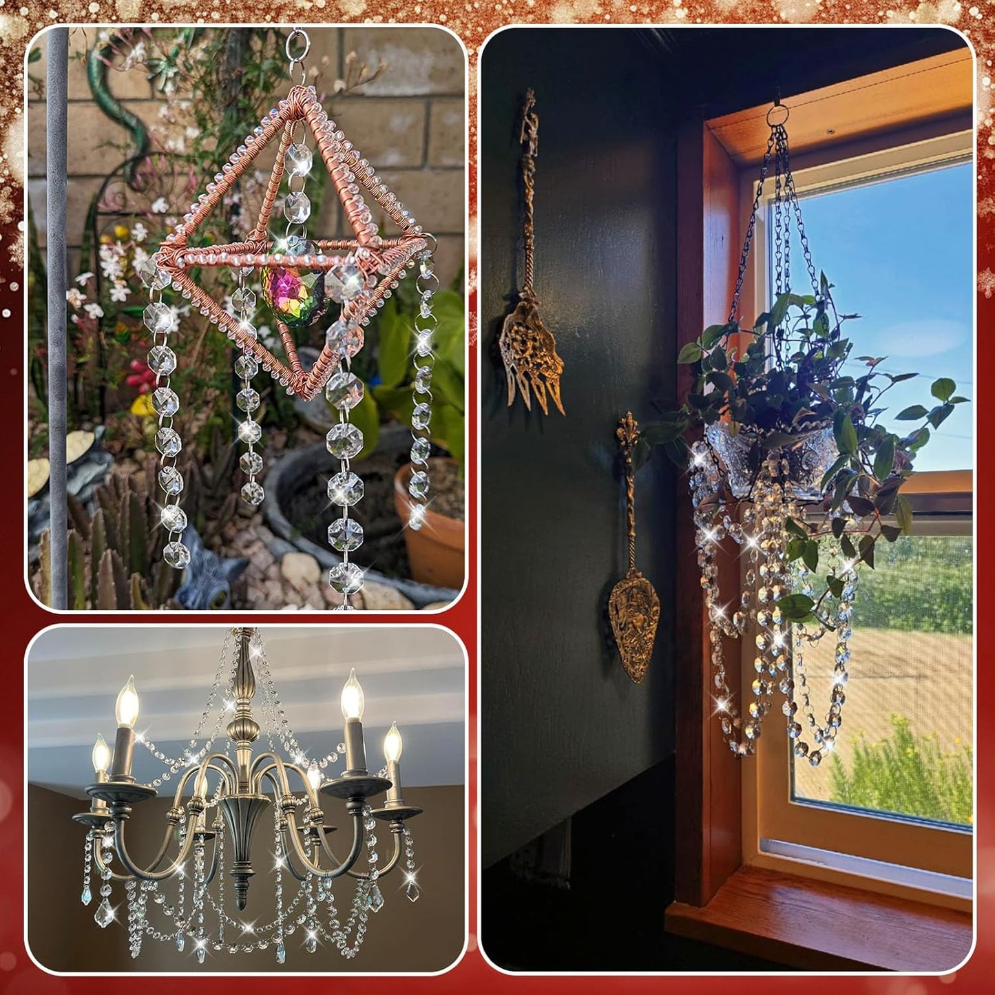 10 PCS Crystal Garland Strands, 33ft Hanging Crystal Strings for Window Curtains Doorway Decorations, Acrylic Clear Teardrop Crystal Ornaments for Christmas Tree, Wedding Party Home Chandelier Decor