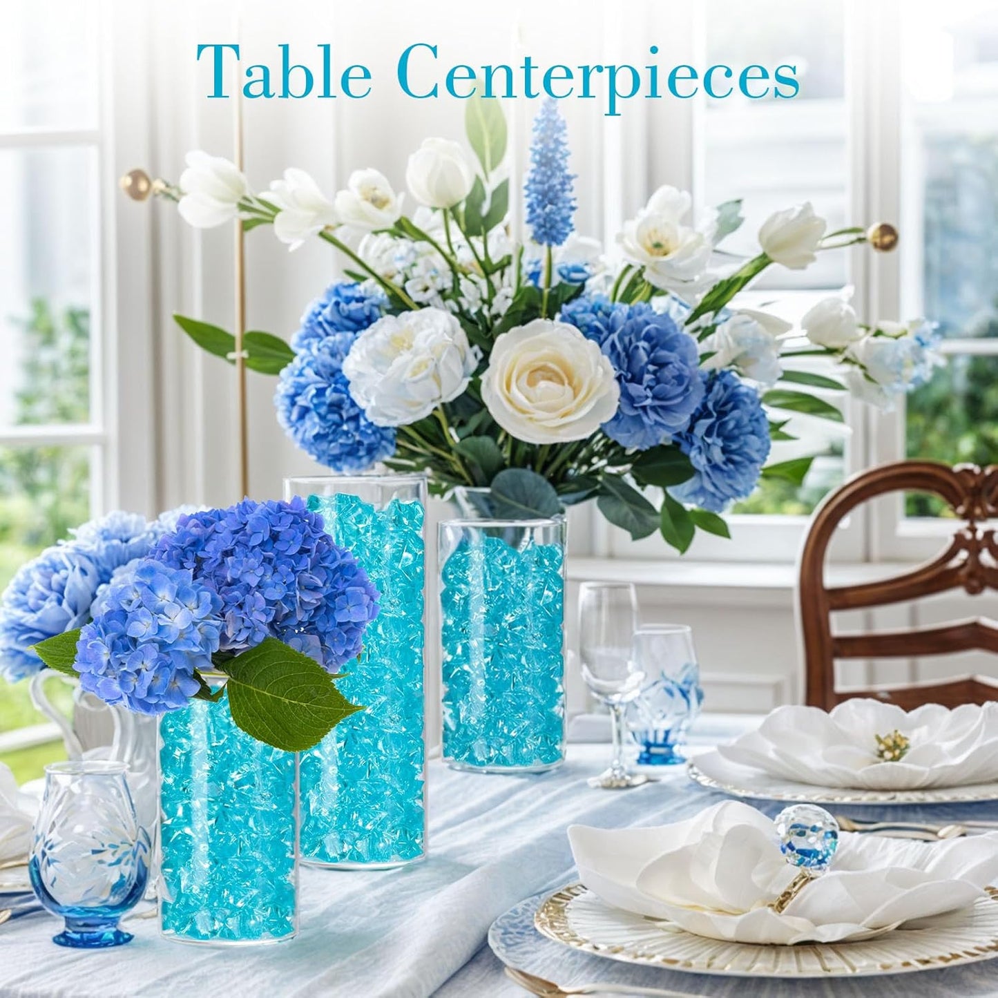 DomeStar Light Blue Fake Ice Rocks, 150PCS Acrylic Gems Crystals Plastic Diamonds Vase Centerpiece for Vase Fillers DIY Craft Wedding Party Table Scatter Aquarium Tank Decoration