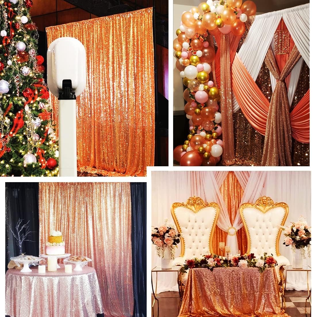 2ft x 8ft Rose Gold Sequin Backdrop Curtains Photography 2 Panels for Party Decoration, Rose Gold