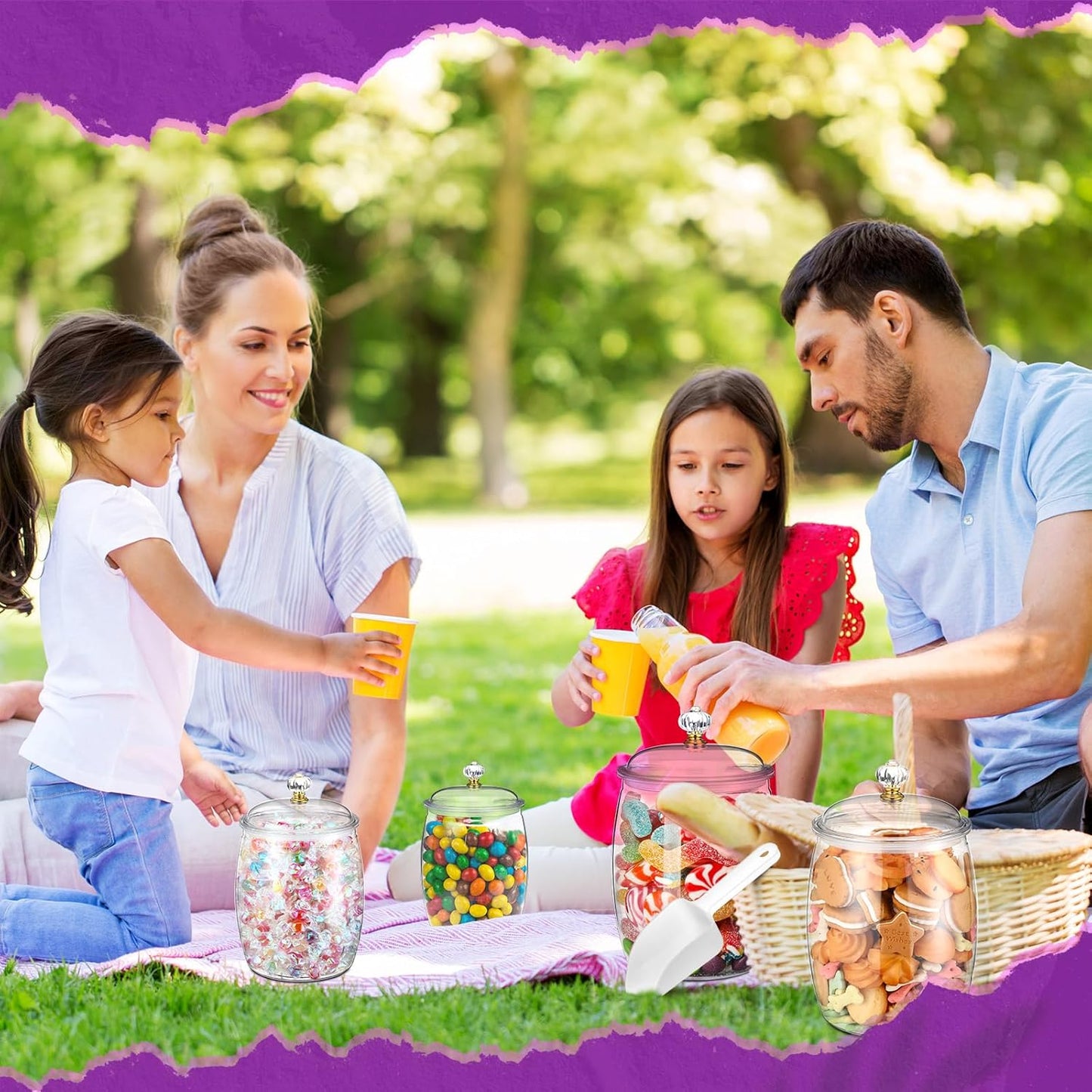 Nuogo 4 Pcs Plastic Candy and Cookie Jars with Lids Clear Cookie Container Candy Jars Large Airtight Apothecary Storage Organization for Wedding Home Kitchen Bar(42/64/90 oz)