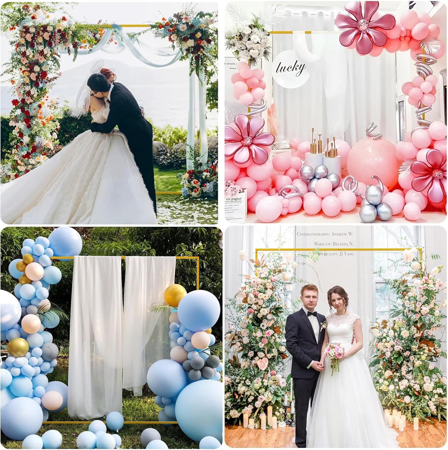 Asee'm 6.6FTx6.6FT Gold Wedding Arch Backdrop Stand Square Metal Rectangular Arch Frame for Ceremony Party Birthday Bridal Baby Shower Anniversary Arbor Balloon Decoration