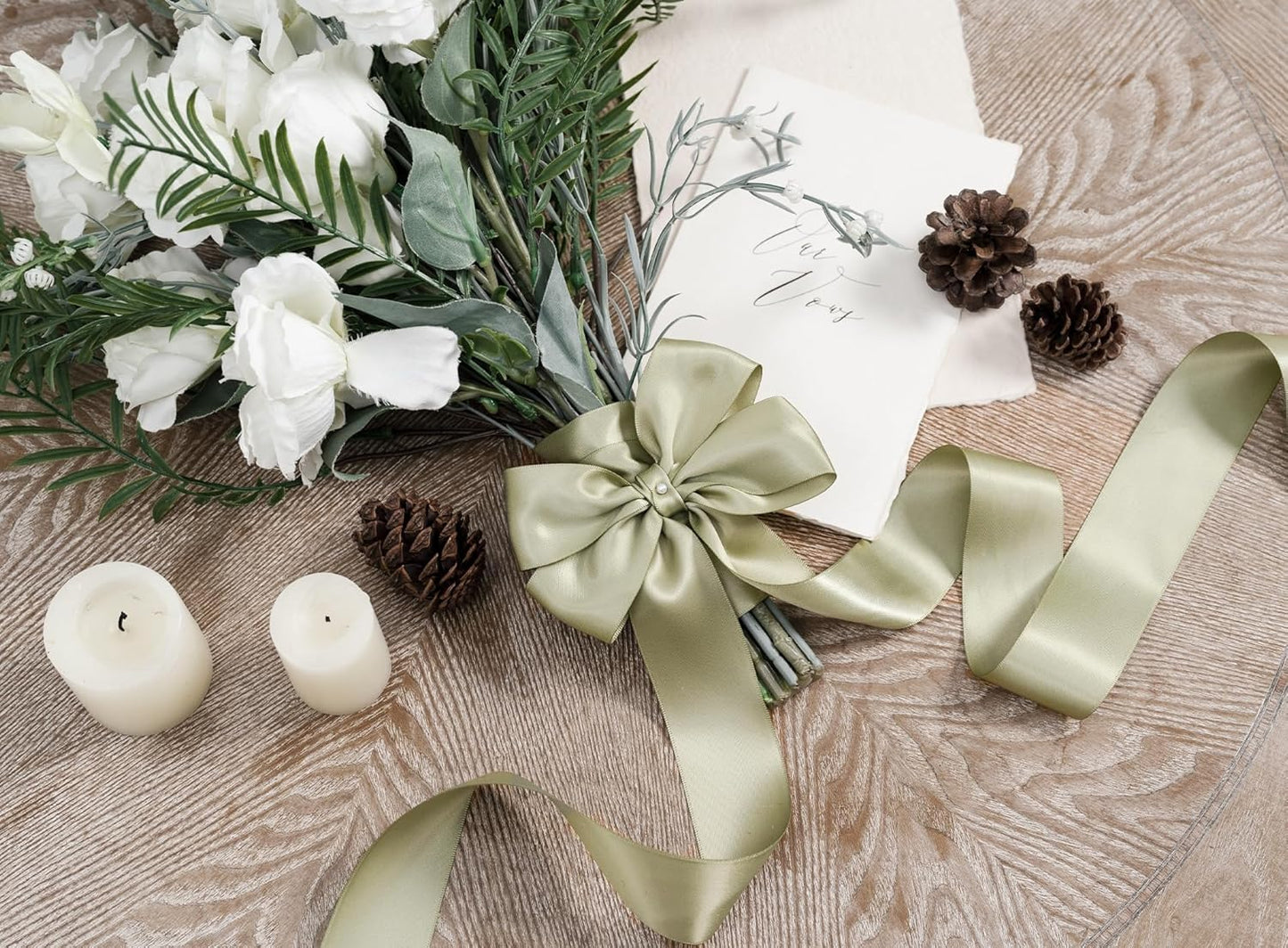 Sage Green Satin Ribbon 1-1/2 Inch x 50 Yards Double-Faced Ribbons for Gift Wrapping Crafts Flower Bouquet Wedding Paper Bows Invitations