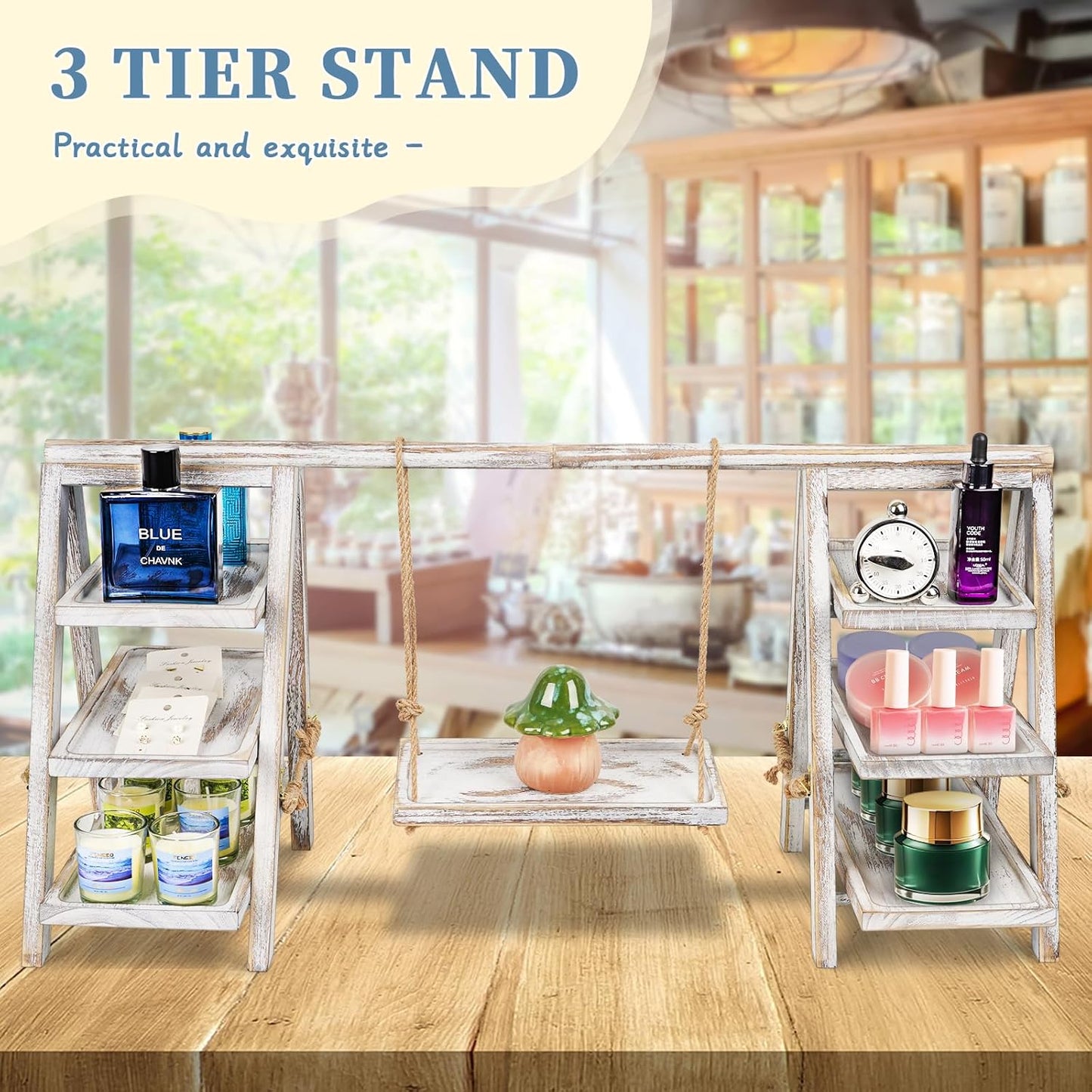 Wooden Cupcake Stand, 3 Tier Cupcake Display Stand for Dessert Display, Dessert Stands with Serving Tray and Foldable Stand for Party, Birthday, Wedding, Events, Baby Shower (White)