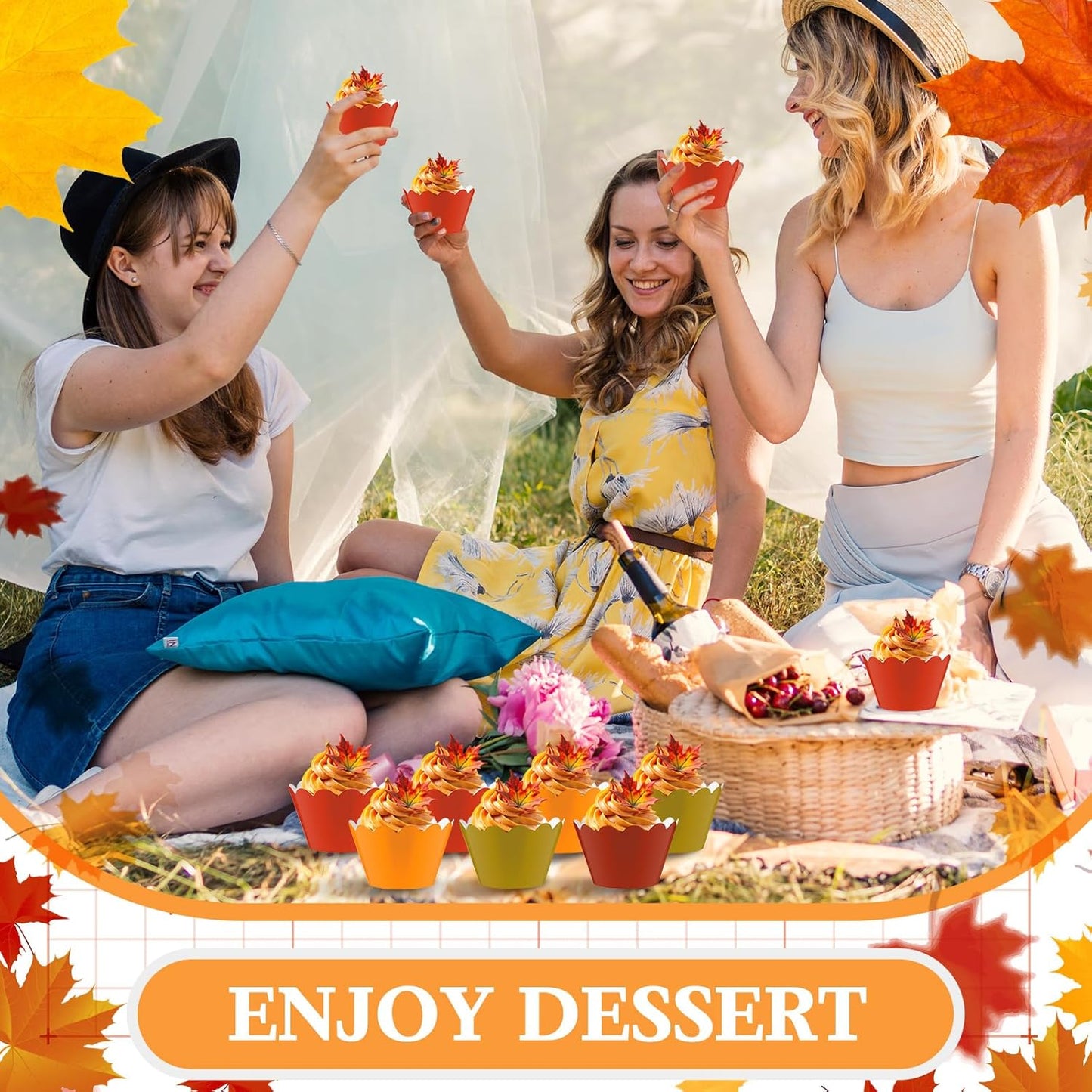 Domensi 100 Pcs Fall Cupcake Wrappers Rustic Cupcake Liners Thanksgiving Baking Cups Baking Liners for Autumn Thanksgiving Wedding Bridal Baby Shower Birthday Party Supplies Dessert Decoration