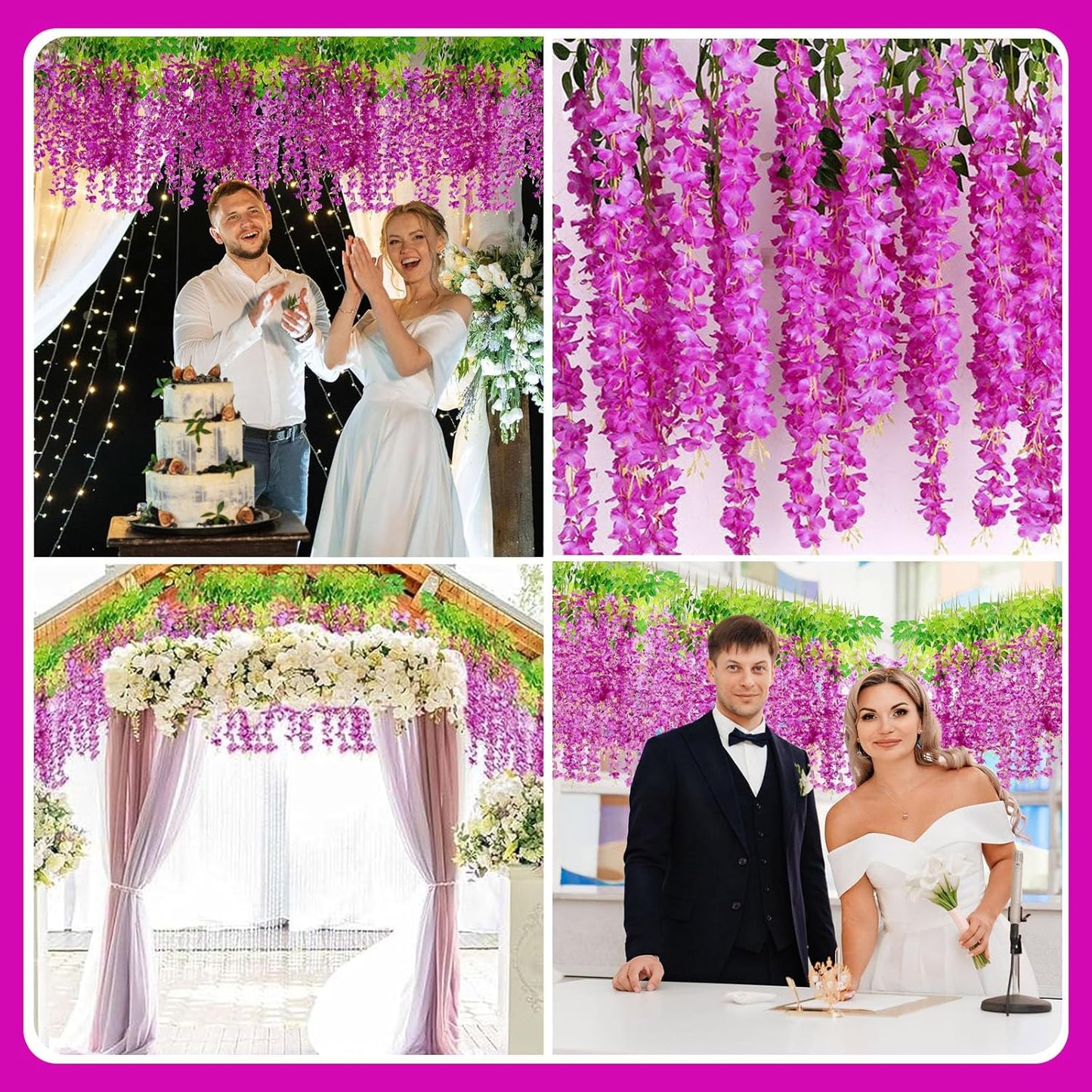 12 Pack Purple Red Wisteria Hanging Flowers Garland with Lights, 3.44 Feet Artificial Flower Vines, Fake Wisteria, Artificial Vines Hanging Garland for Backdrop Outdoor Patio Garden Decor