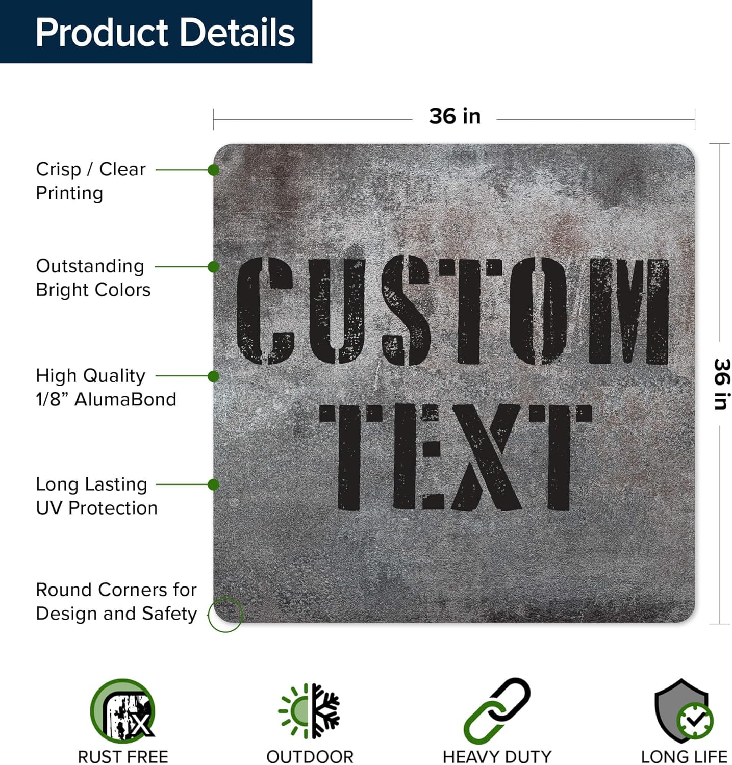 Custom Sign, Custom Street Sign, 11 Font Colors, 13 Font Styles, 4 Hole Options, 22 Sizes, 36x36 Inches, Rust Free DiBound, Fade Resistant, Made in USA by My Sign Center (Grunge Metal)