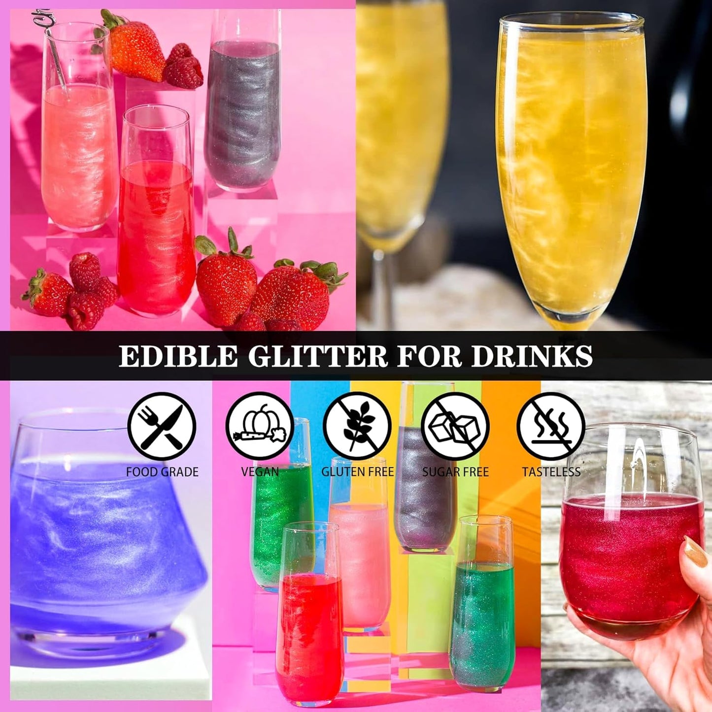 Edible Glitter - 4 Colors Luster Dust Edible Glimmer Powder for Sparkling Drinks, Foods, Wine, Beverage, Cake - Food Grade Shimmer Dust Powder for Baking, Cocktails, Cupcakes Decoration - 5g / Bottles
