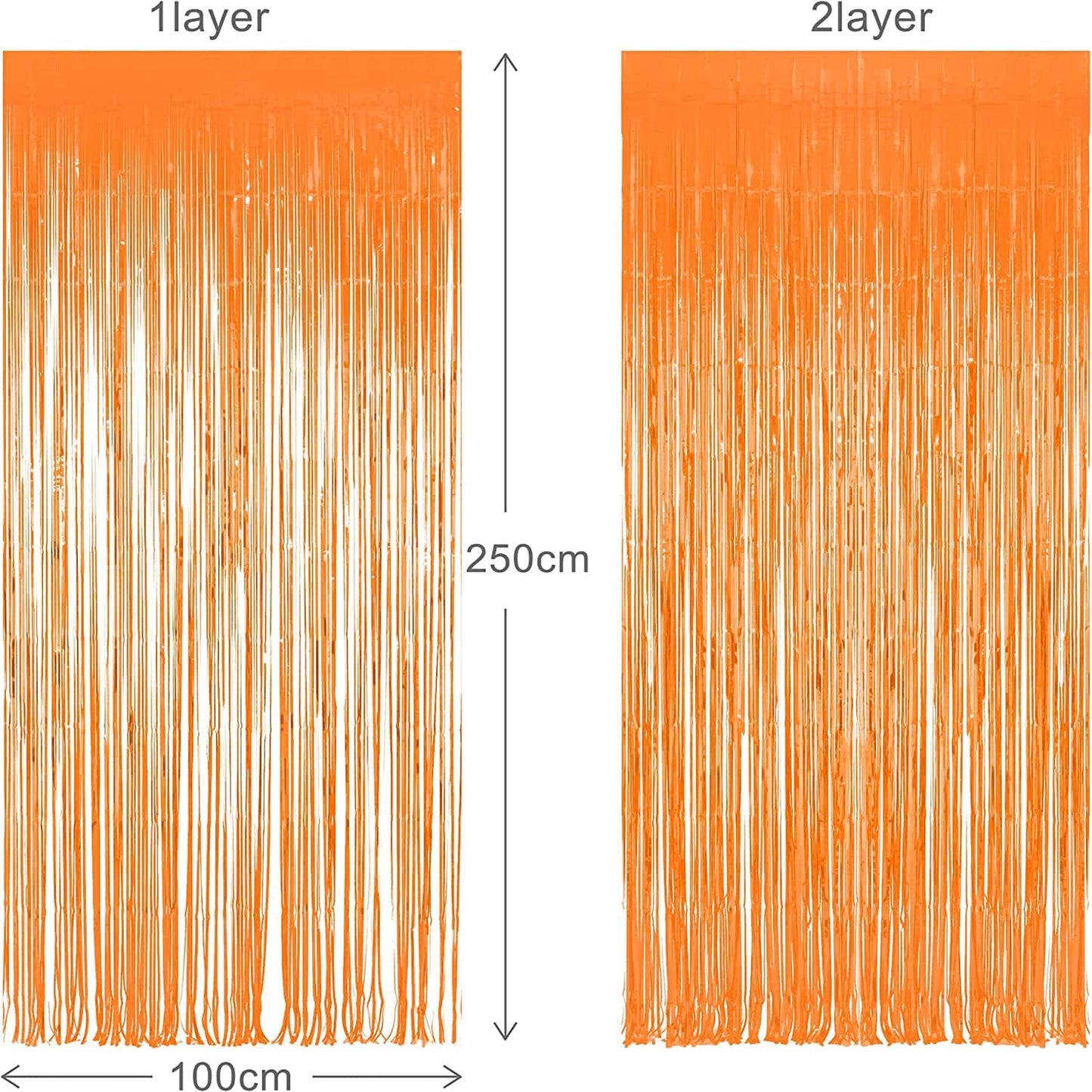 Foil Fringe Curtains Halloweens Decorations - Orange Tinsel Photo Backdrop Party Streamers for St Patricks Day, Easter, Birthdays, Fall, Pumpkin Theme, Thanksgiving, Basketball Party Decorations