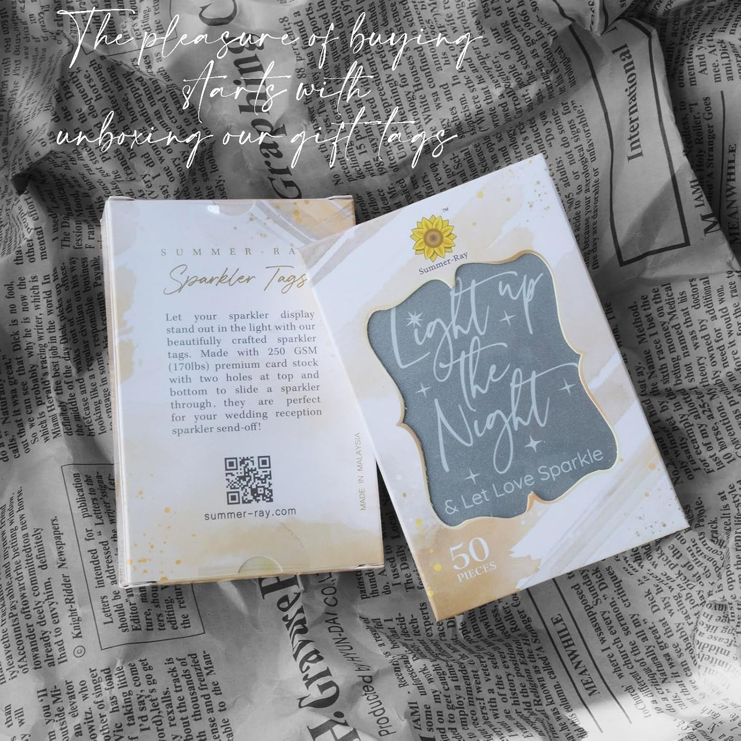 Summer-Ray 50pcs Light up The Night & Let Love Sparkle Wedding Sparkler Tags (White)