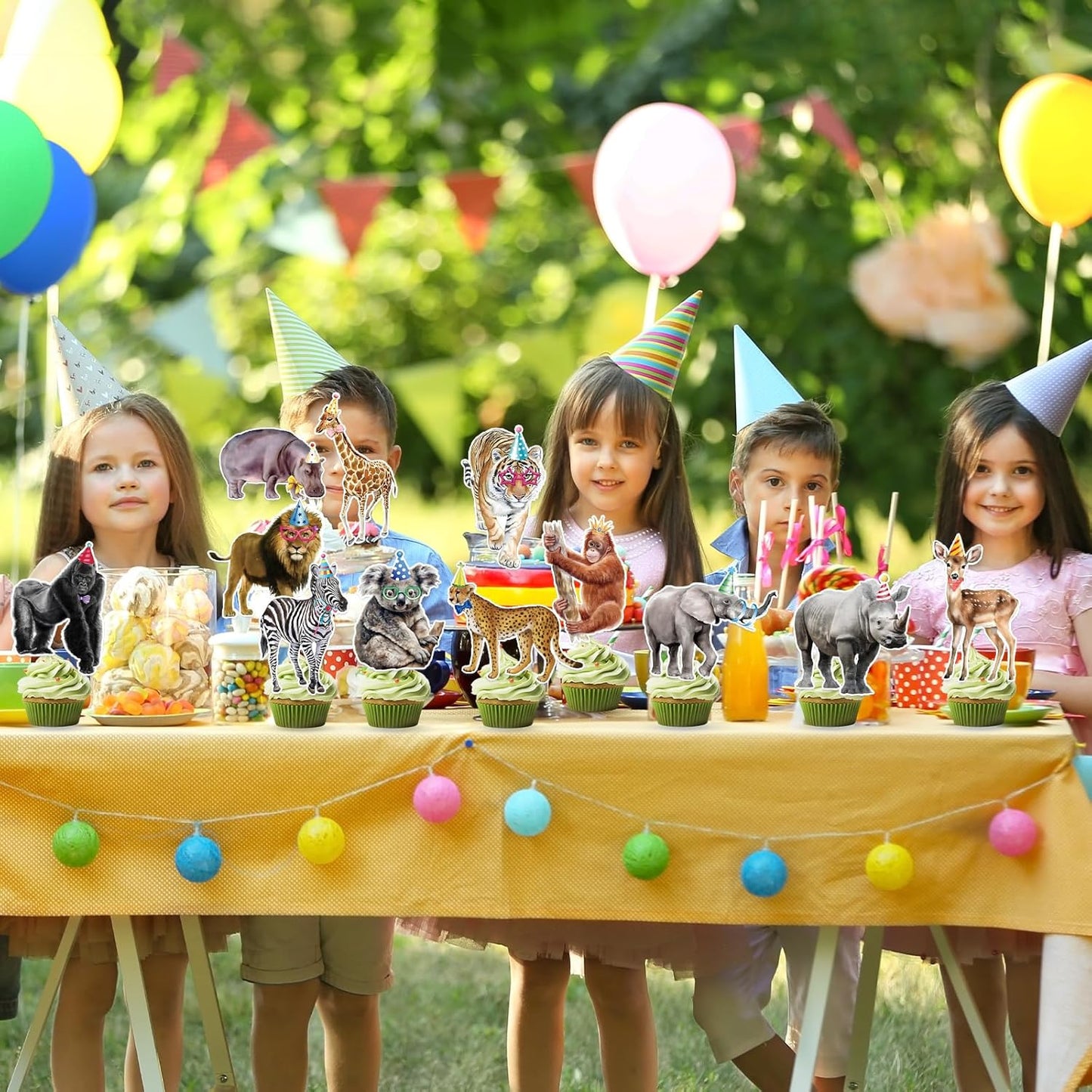 36 PCS Safari Happy Birthday Cupcake Toppers Jungle Theme Party Decorations Baby Shower Cake Decor Cupcake Decorations Cake Decorating Party Supplies Decor for Boys Girls Baby Shower