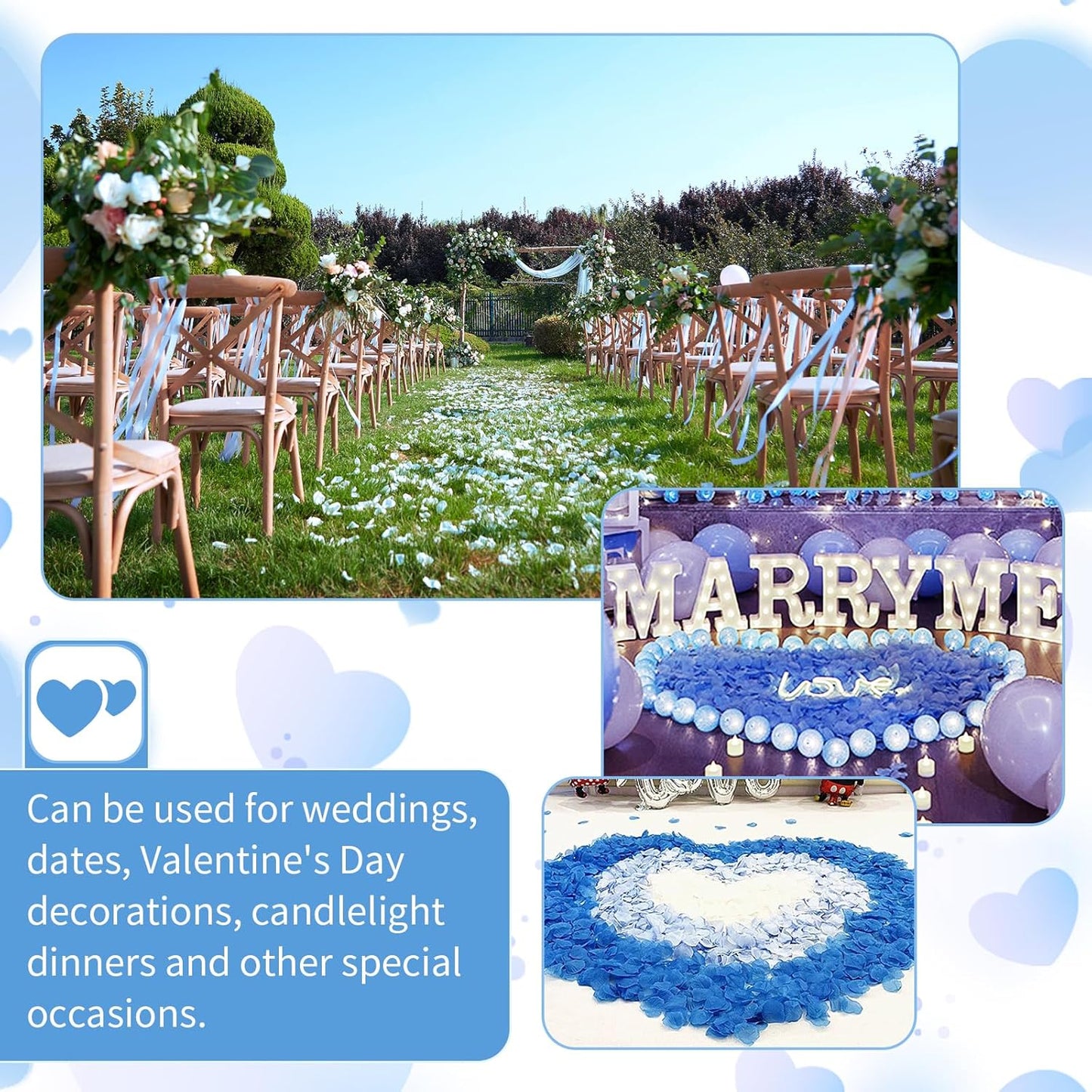 1000 Pcs Artificial Fake Rose Petals,Flower Petals for Romantic Night, Engagement, Party, Wedding, Event Flower Decorations, in Bulk(Light Blue and White)