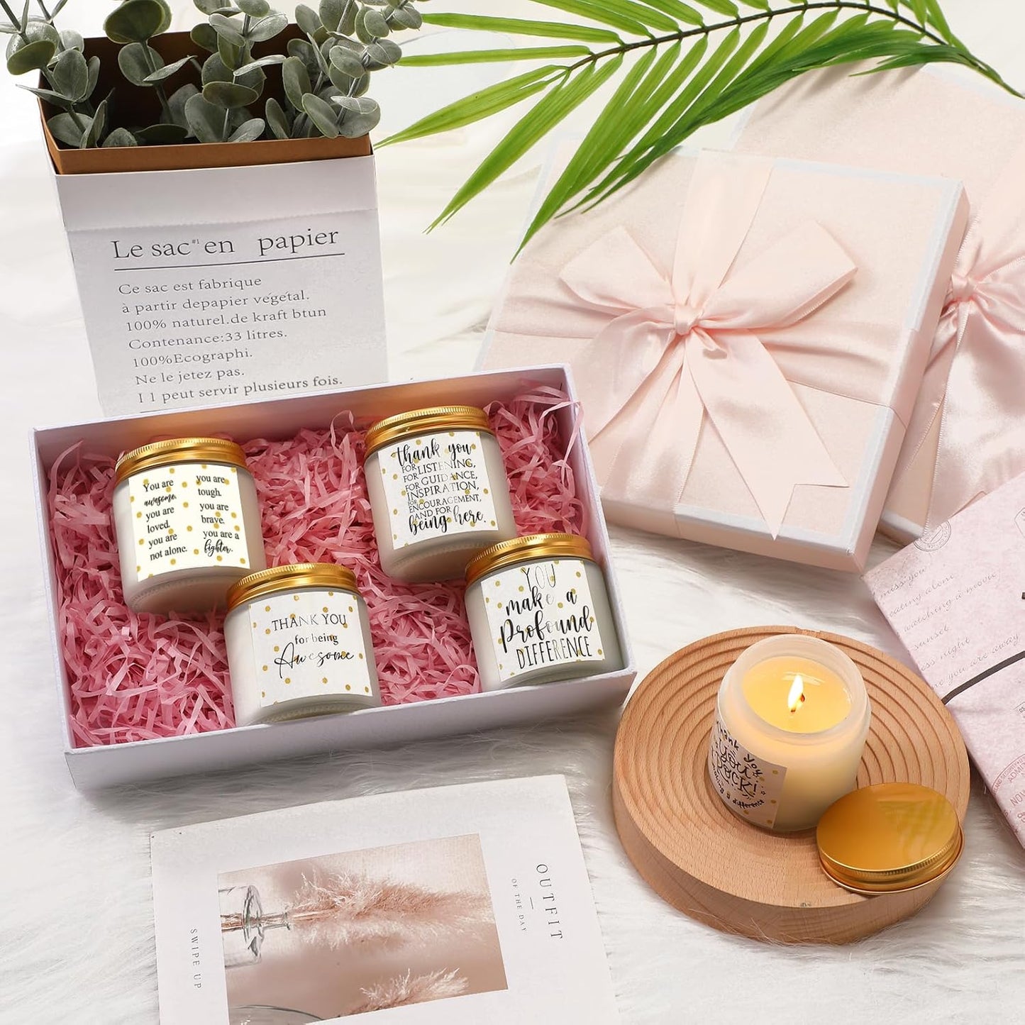 Roowest 10 Jars Thank You Gift Candles 3.5 oz Employee Appreciation Gifts Bulk Soy Wax Jar Inspirational Candle Thank You for Coworkers Employee Women Teacher Volunteers(White,Polka Dot Style)