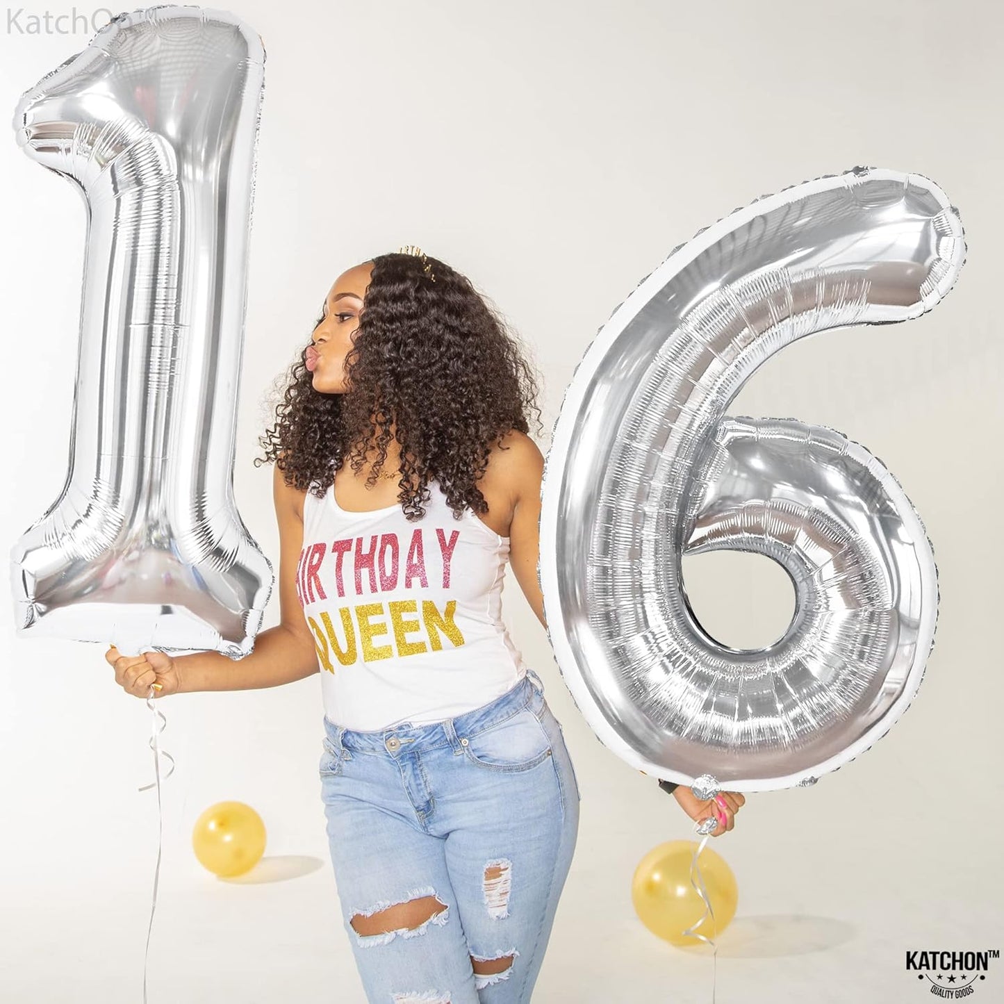 KatchOn, Silver 16 Balloon Numbers - Giant, 40 Inch | Happy 16th Birthday Balloons, Sweet 16 Party Decorations Silver | Sweet 16 Birthday Decorations Silver | 16th Birthday Decorations for Girls