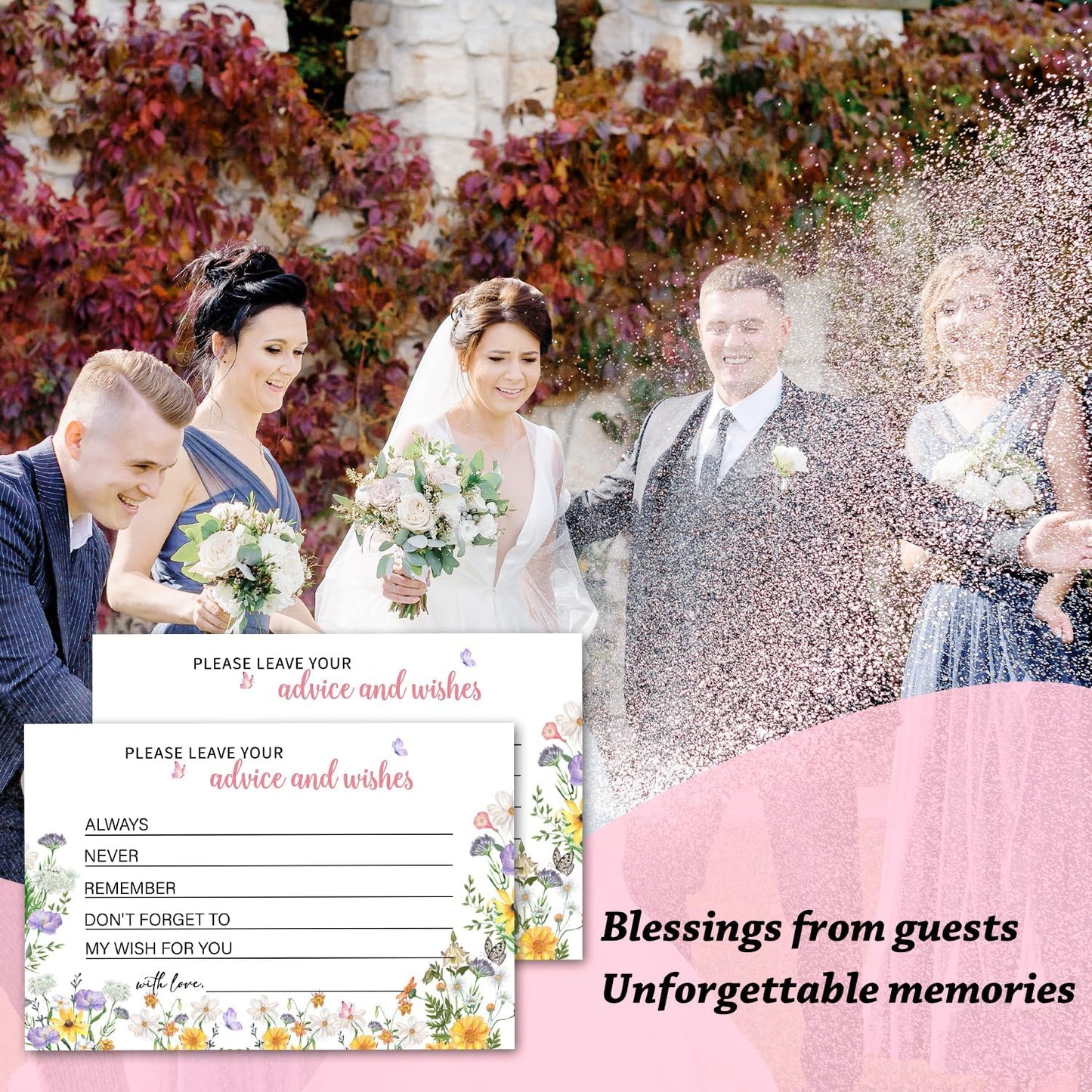 Advice and Wishes For the Mr and Mrs, Wildflower Advice Cards for Bridal Shower, Well Wishes for Wedding, Baby Shower Birthday And Graduation Party, 4" x6", 25 Pack-03