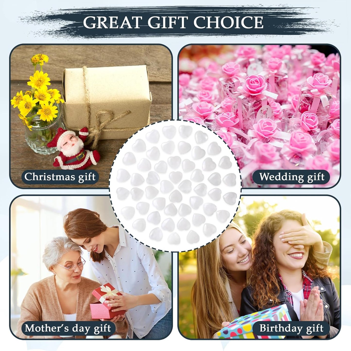 Gerrii 50 Pcs Heart Healing Stone Bulk Quartz Heart Inspirational Stones Gift for Women Love Pocket Polished Natural Energy Balancing Meditation 0.8 Inch(Clear)