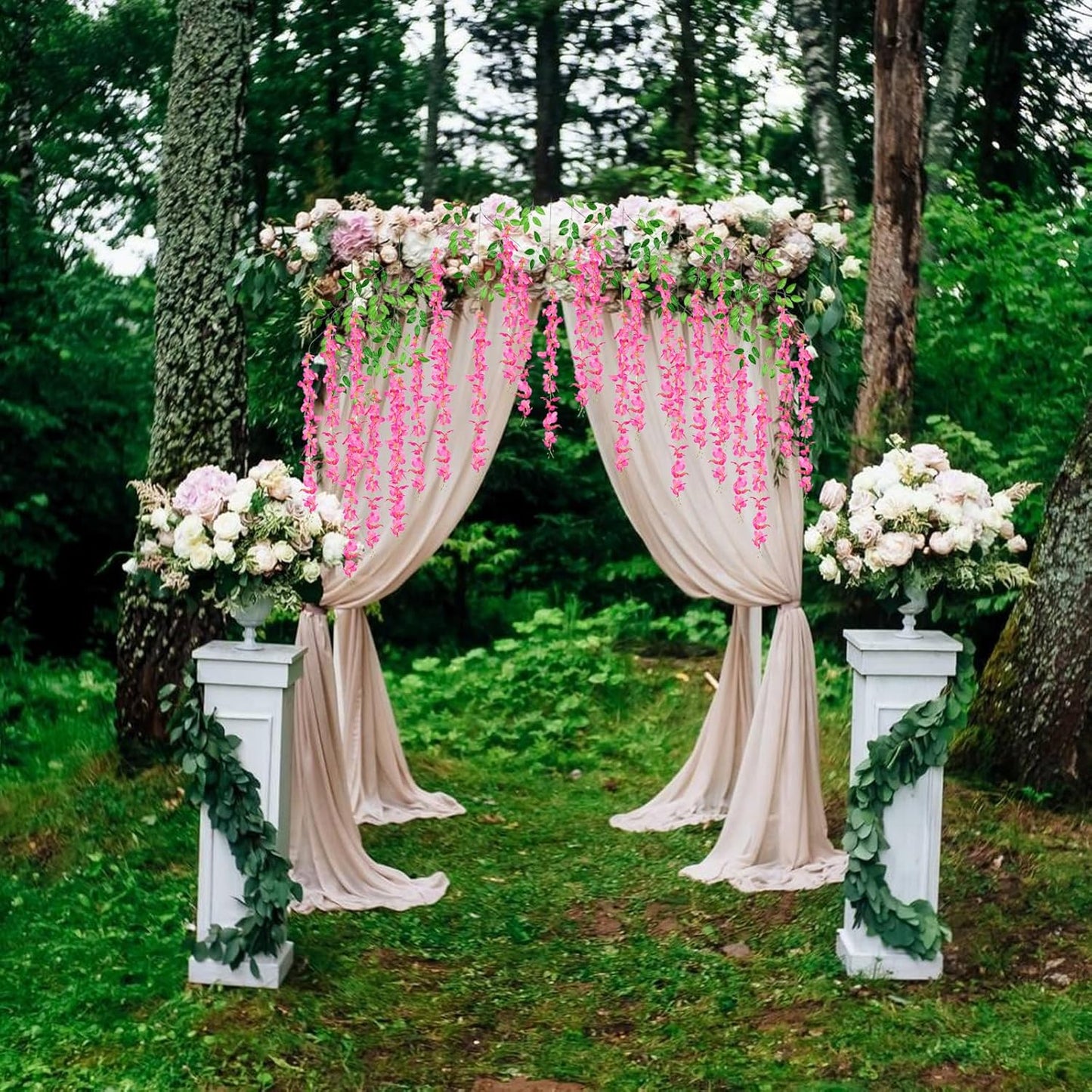 12 Pack Fuchsia Wisteria Hanging Flowers, 3.44 Ft Fake Hanging Flowers, Artificial Wisteria Garland Vines for Wedding Room Backdrop Outdoor Patio Garden Decoration