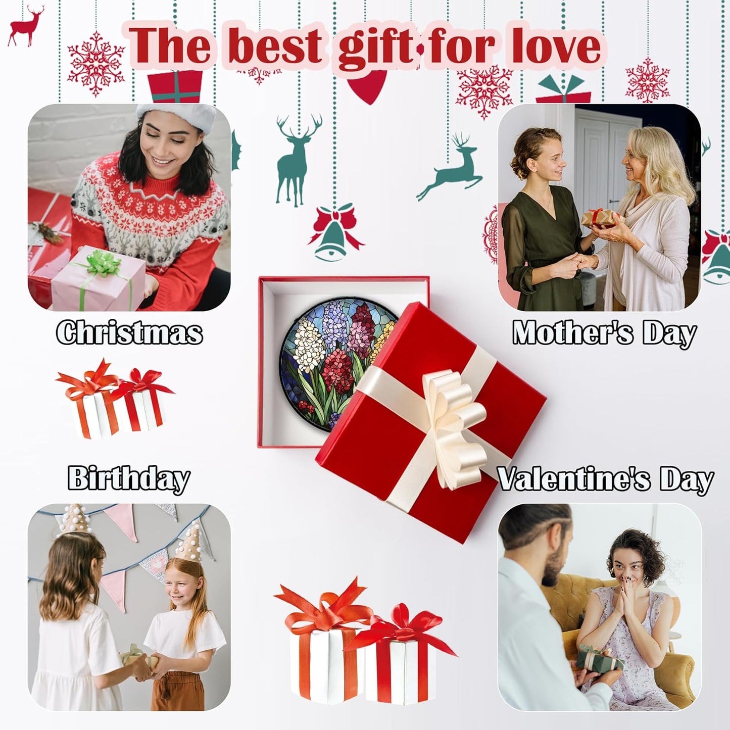 Stained Glass Window Hanging, Colorful Hyacinth Flowers Suncatcher for Doors Window Home Plant Sun Catchers Decoration Mother's Day Birthday Gifts for Women, Men, and Mom 6.3x6.3 in