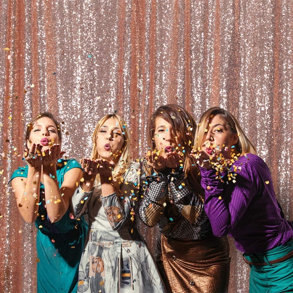 Eternal Beauty Rose Gold Sequin Backdrop, 8x10 Ft Glitter Background Curtains for Shimmer Photography Party Wedding Birthday Back Drop Decor