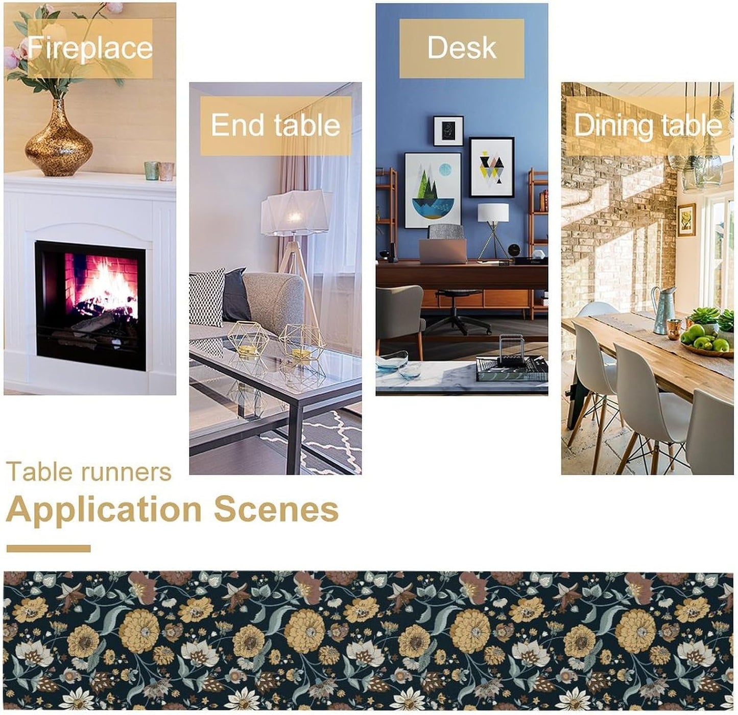 Boho Floral Table Runner Bohemian Floral Vintage Home Kitchen Dining Table Decoration 13x60 Inch 1PCS