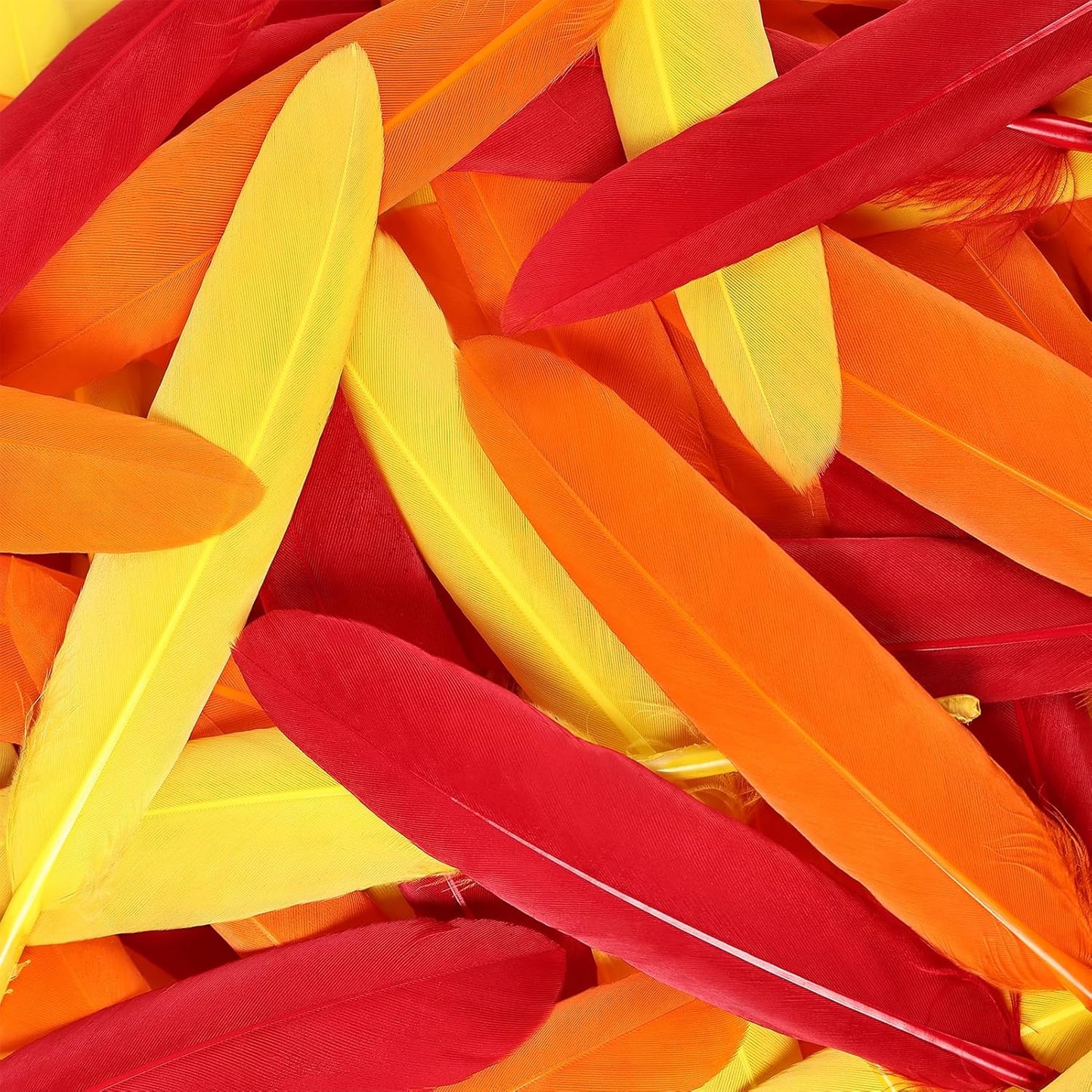 FeelfunFeather 120pcs Colorful Feathers Natural Bulk, 4-6 inch 10-15cm Red Orange Yellow Goose Cochettes Feather for Wedding Party Christmas Halloween Decorations DIY Crafts