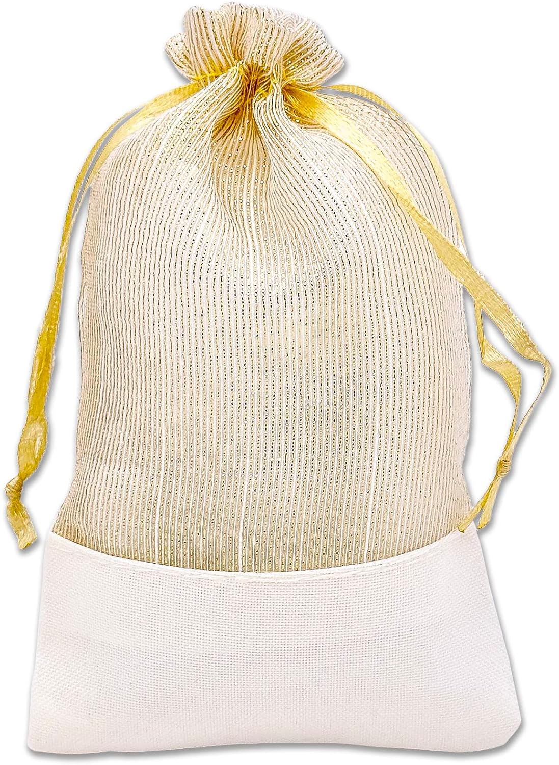 TheDisplayGuys For Your Modern Living 24-Pack Linen & Gold Organza Gift Bags with Drawstrings (Small 4 x 6) - Party Favors, Samples, Treats Mesh Pouches