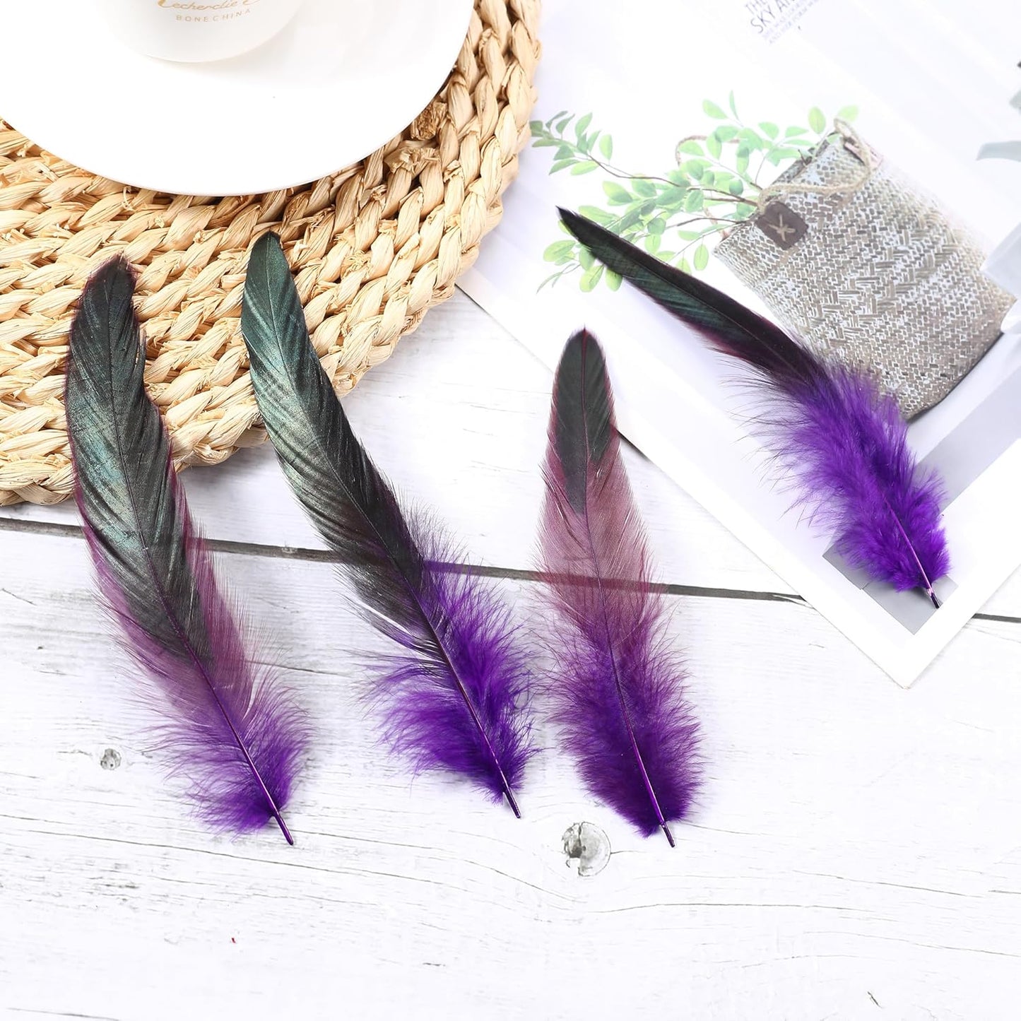 SOGUGOM Purple Rooster Tail Feathers - 200 pcs 5-7 inch Craft Bulk Feathers for Mardi Gras, Costume and Party(Purple)