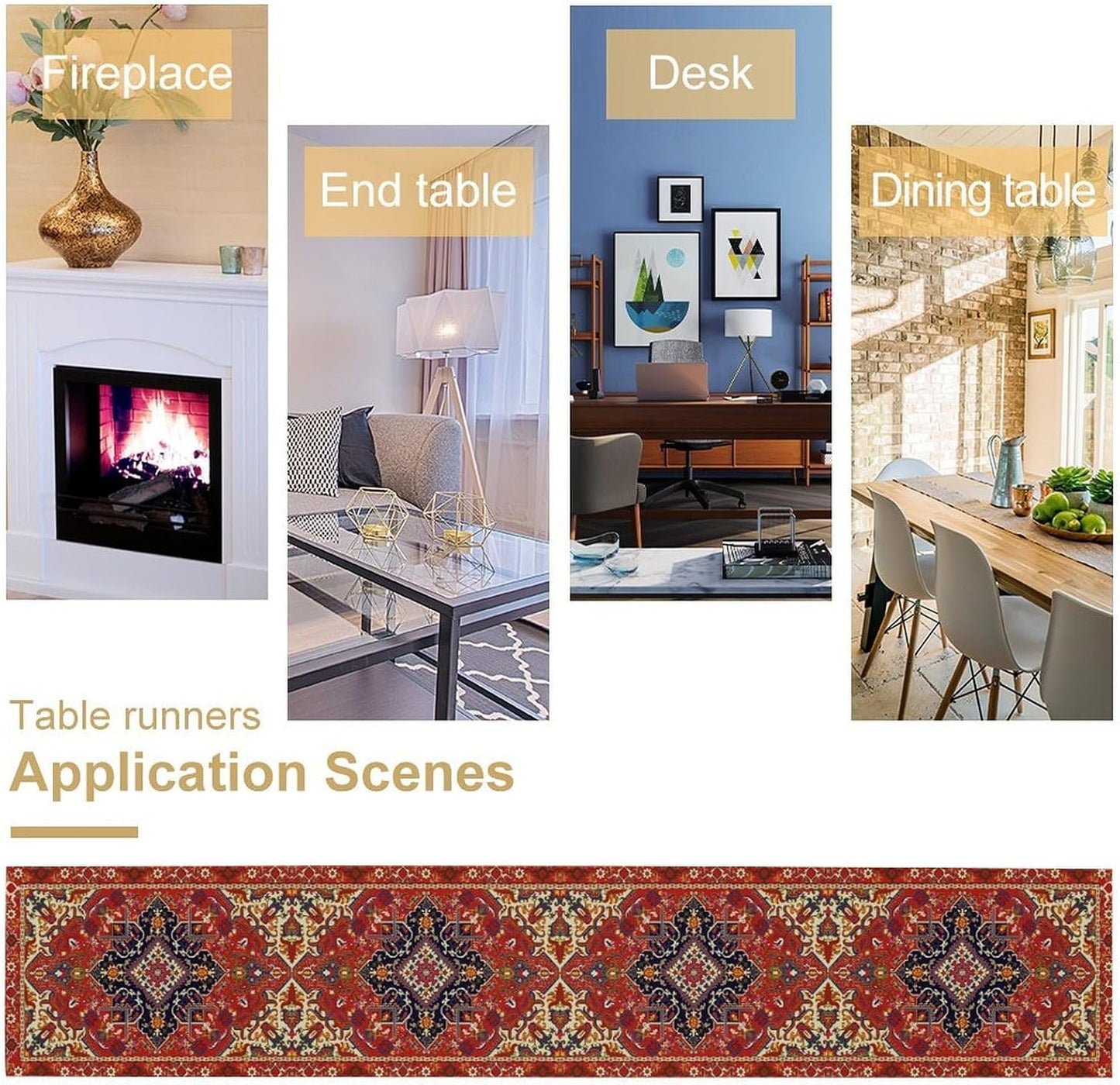 Boho Old French Table Runner, Vintage Red Beige Retro Flower Rustic Country Style Floral Print Pattern for Home Kitchen Table Decor Dining Coffee Room Garden Party Decor 13x60in