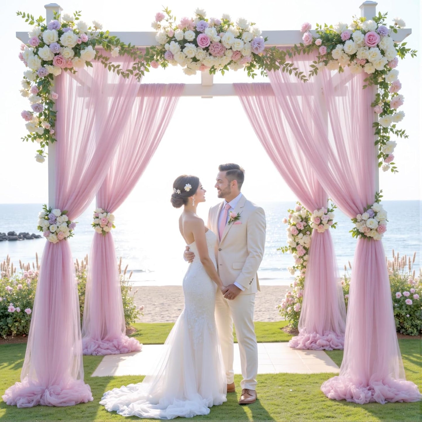 Wedding Arch Draping Fabric Backdrop 2 Panel 30" x 19Ft Dusty Rose Drapes Curtains for Wedding Reception Sheer Tulle Backdrop Curtain for Ceremony Birthday Party Baby Shower Arbor Ceiling Decorations