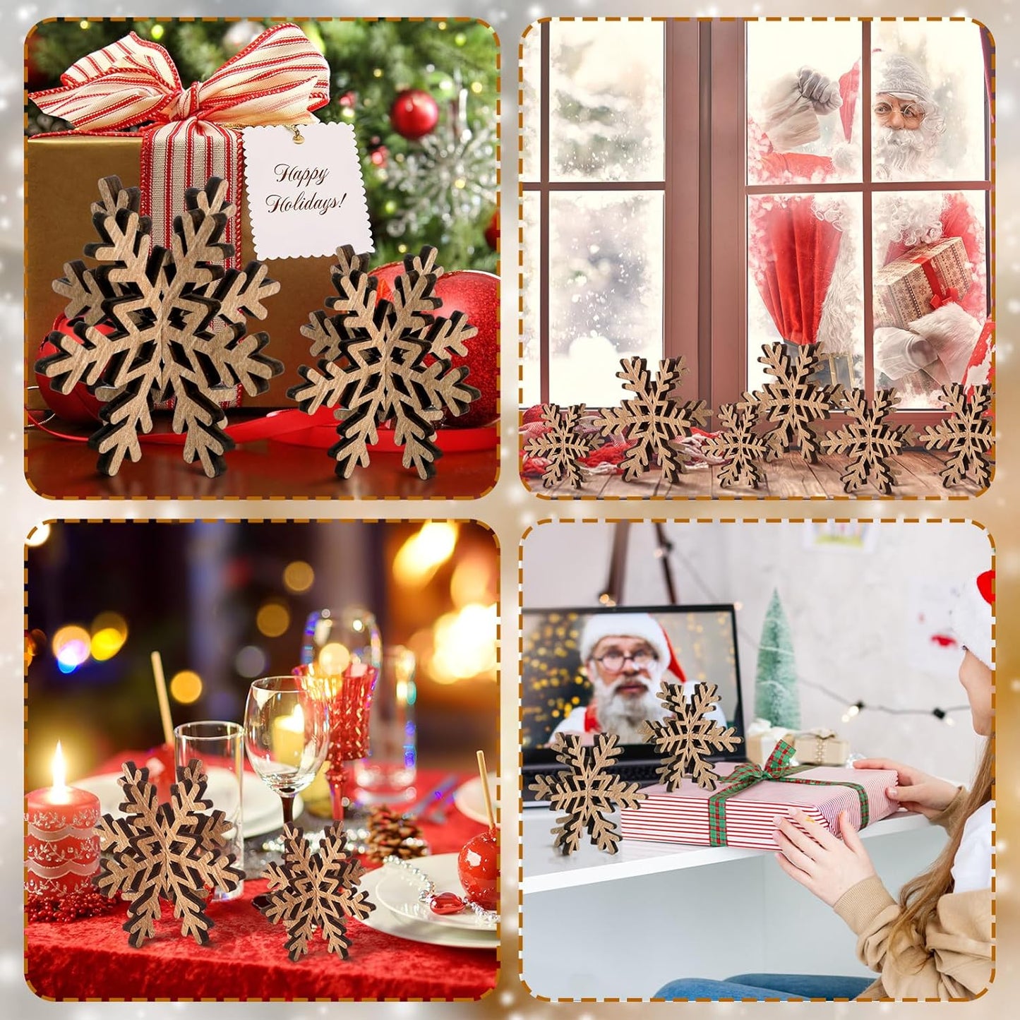 Bucherry 12 Pcs Wooden Snowflake Table Decor 3D Snowflake Tabletop Signs and Centerpiece for Christmas Winter Xmas Party Wonderland Decorations Home (Rustic Color)