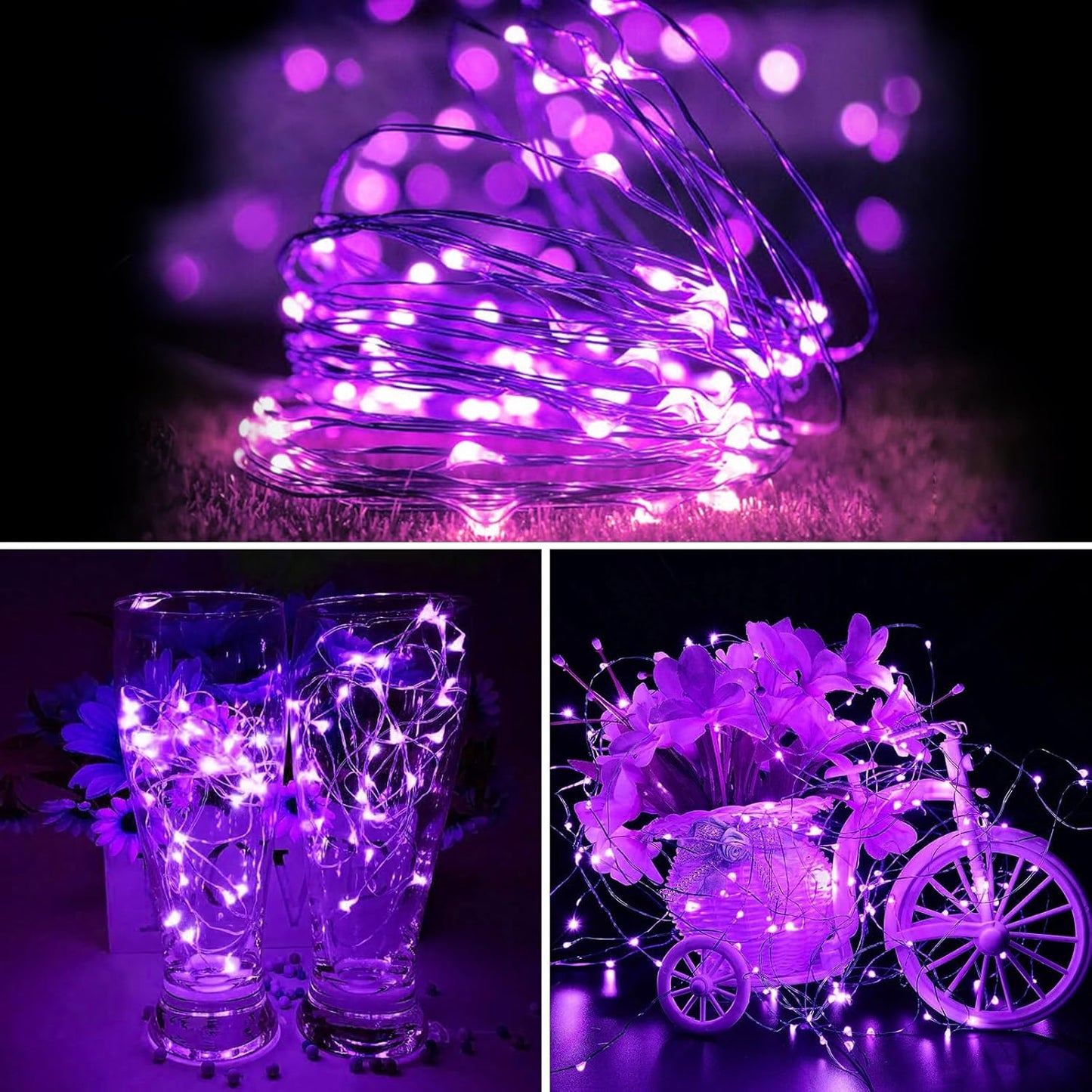 ZGWJ 12 Pack Fairy Lights Battery Operated, 7ft 20 Mini LED Fairy String Lights Silver Wire 3 Modes for DIY, Parties, Wedding, Bedroom, Halloween Christmas Decoration Purple