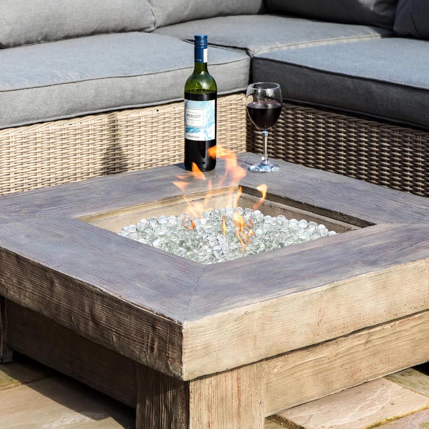 10 Pounds Firepit Glass, 3/4 Inch Glass Beads, Rocks for Fire Pit Table, Fireplace and Fire Bowl, Crystal Luster