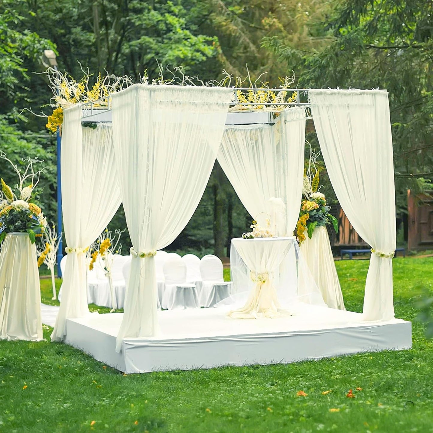 PARTISKY 10ftx7ft Ivory Chiffon Backdrop Curtains, Wrinkle-Free Sheer Fabric Photo Drapes for Wedding Ceremony Arch Birthday Baby Shower Photography Stage Decor 5ft x 7ft, 2 Panel