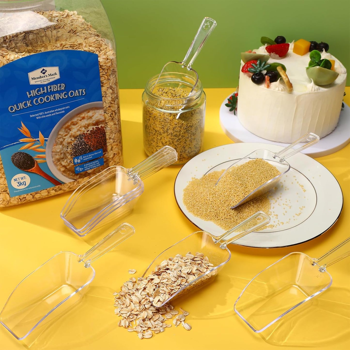 Hestya 4 Pcs Christmas Multi Purpose Clear Plastic Scoops for Candy Buffet Acrylic Kitchen Ice Food Popcorn Scoops for Protein Powders, Ice Cream, Coffee, Tea Jar (6.69 Inch)