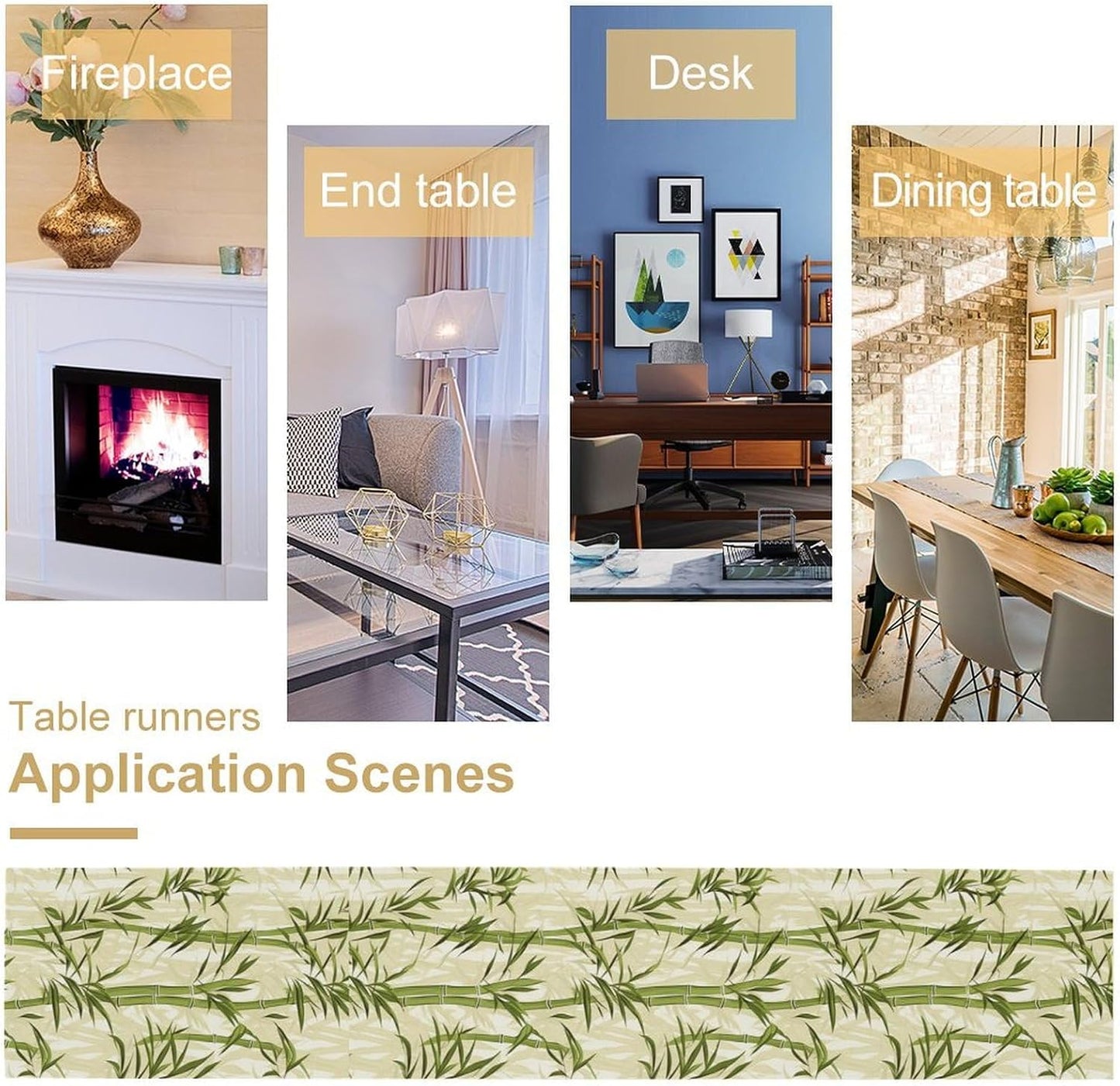 Bamboo Table Runner,Green Plant Leaf Pattern Table Cloth Kitchen Dining Table Home Party Decoration 13x36 Inch