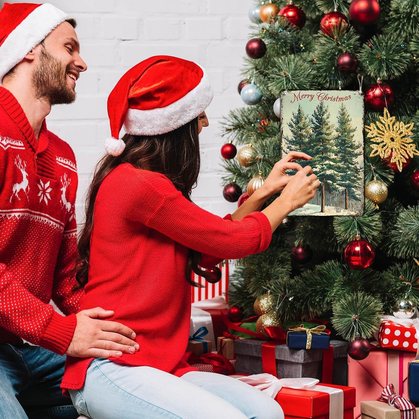 Vintage Christmas Decor Sign Christmas Tree Metal Tin Sign Merry Christmas Retro Tin Sign for Holiday Wall Decor Outdoor Cafe Living Room Bedroom 8x12Inch