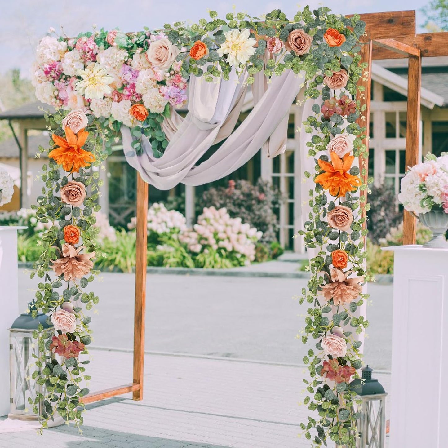 Waipfaru Fall Garland Decor, 6.07Ft Eucalyptus Flower Garland with Terracotta Flowers for Wedding Arch Backdrop Wall Thanksgiving Decorations