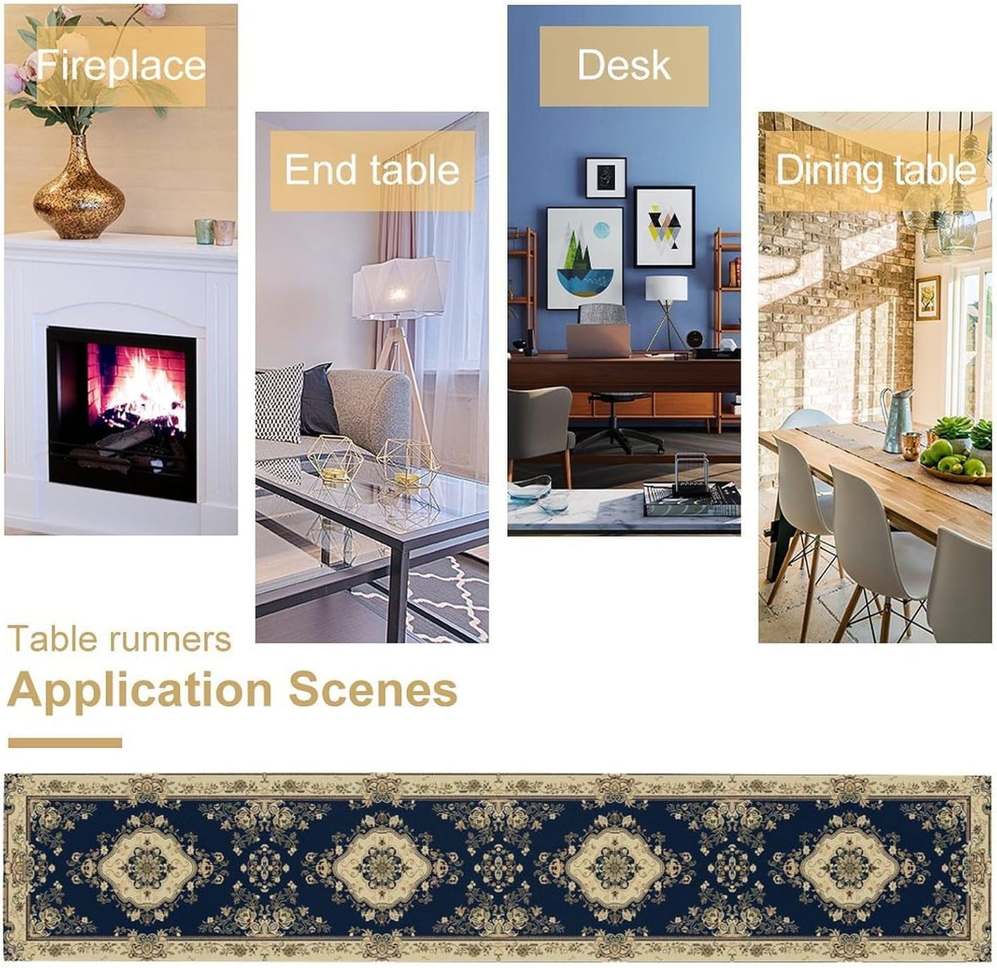 Vintage Elegant Farmhouse Table Runner Blue Beige Flower for Home Farmhouse Kitchen Table Dining Coffee Room Garden Party Wedding Decor 13x108in