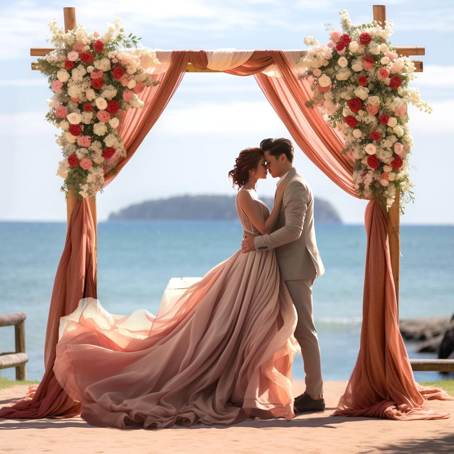 Wedding Arch Draping Fabric, 2 Panels 28" x 19Ft Terracotta Wedding Arch Drapes Sheer Backdrop Curtain for Wedding Ceremony Party Ceiling Decor