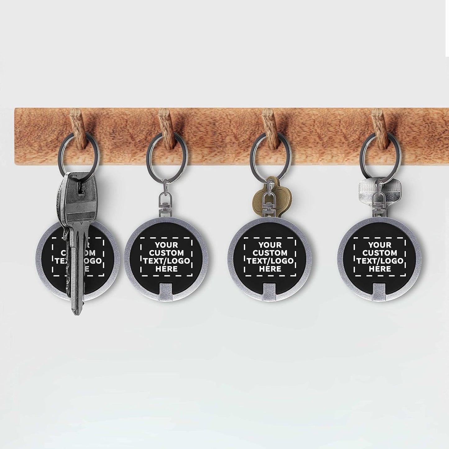 DISCOUNT PROMOS 50 Round LED Keychains - Customizable Text, Logo - Battery included, Plastic - Black