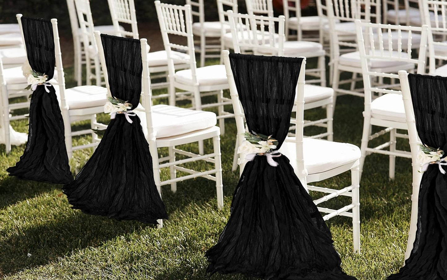 50 PCS Cheesecloth Chair Sashes, Bows Designed ChairSashes, 15.7x108 inch Chair Sashes for Aisle Decorations Universal Chairs Cover Decoration for Wedding Reception Party Banquet (Black)