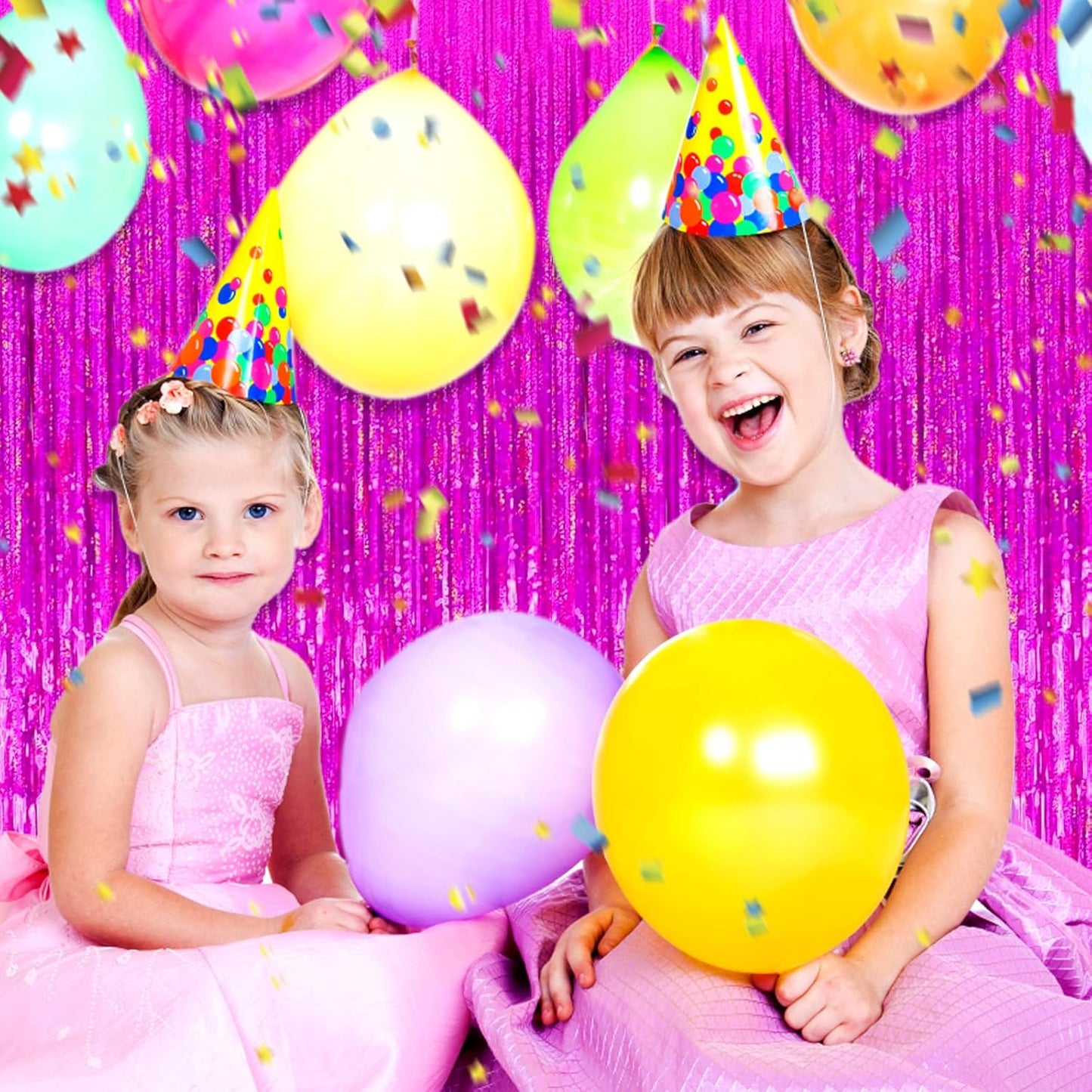 3 Pack Rose Red Foil Fringe Curtain Backdrop, 3.28Ft x 8.2Ft Metallic Tinsel Foil Fringe Streamer Curtains for Photo Booth, Mother's Day, Easter, Birthday, Wedding Party Decorations