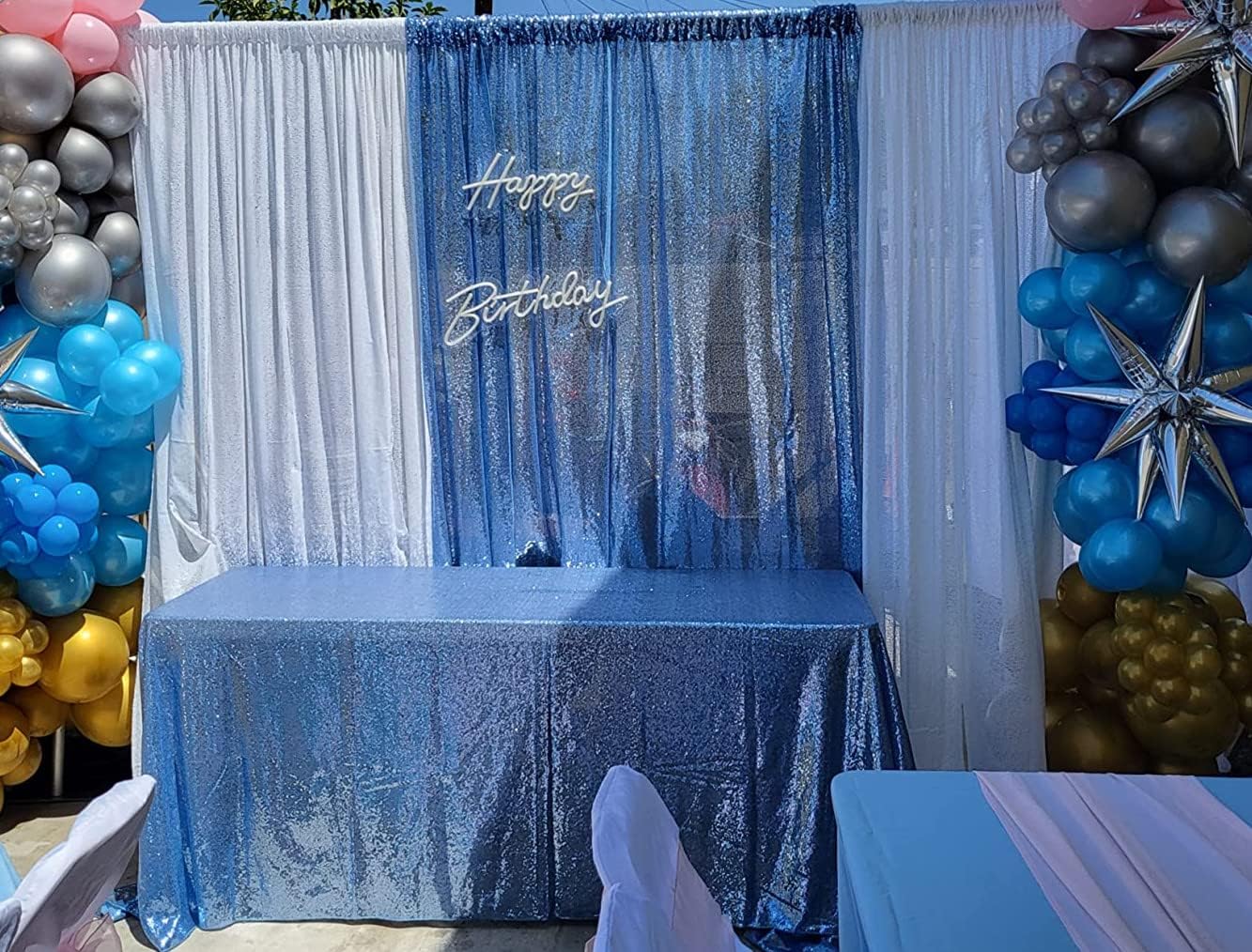 Poise3EHome 2ft x 8ft Baby Blue Sequin Backdrop Curtains 2 Panels Photography Backdrop for Party Decoration, Baby Blue