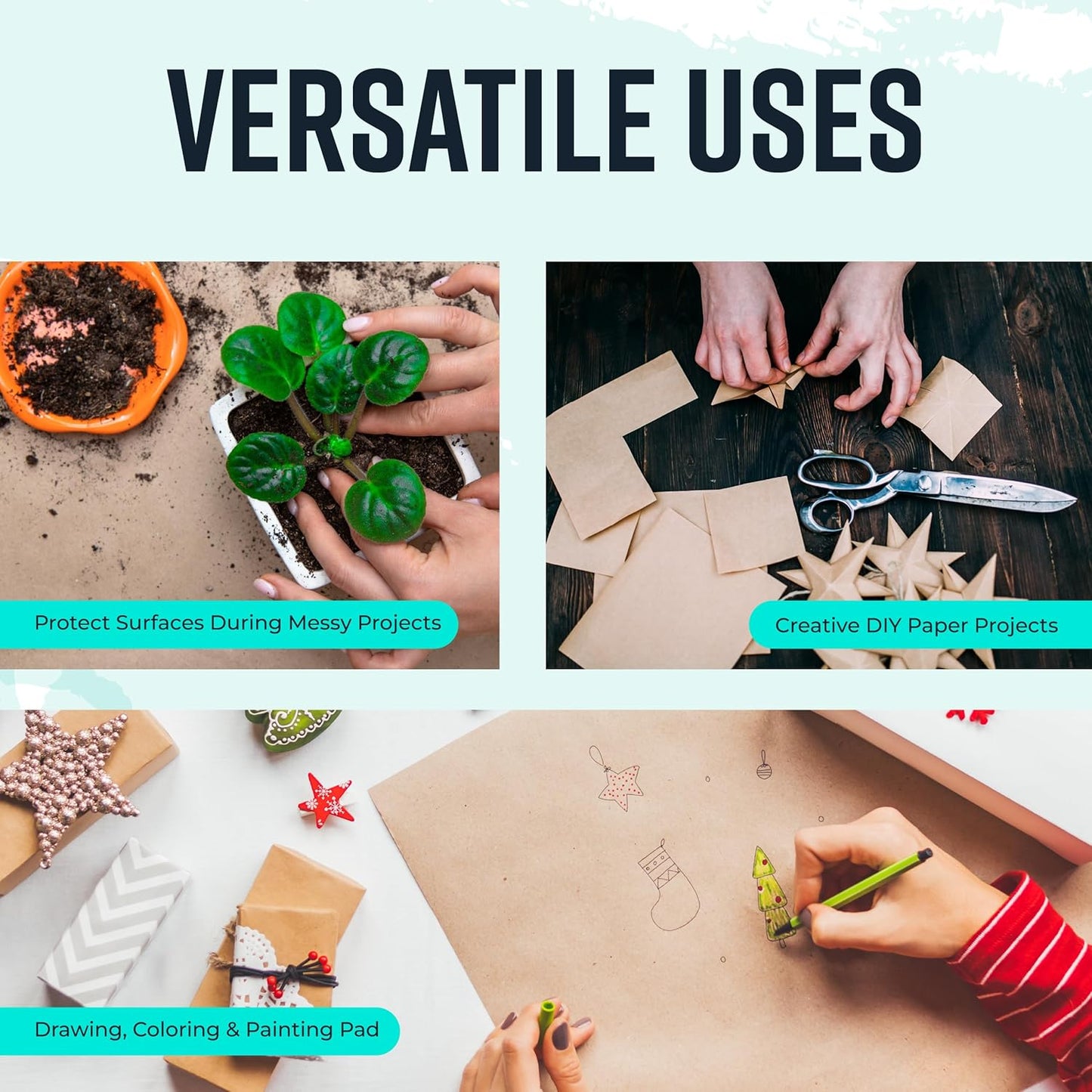 Large Brown Kraft Paper Roll - 36" x 1200" (100 ft) - Made in USA - Ideal for Gift Wrapping, Packing, Moving, Postal, Shipping, Parcel, Wall Art, Crafts, Bulletin Boards, Floor Cover or Table Runner