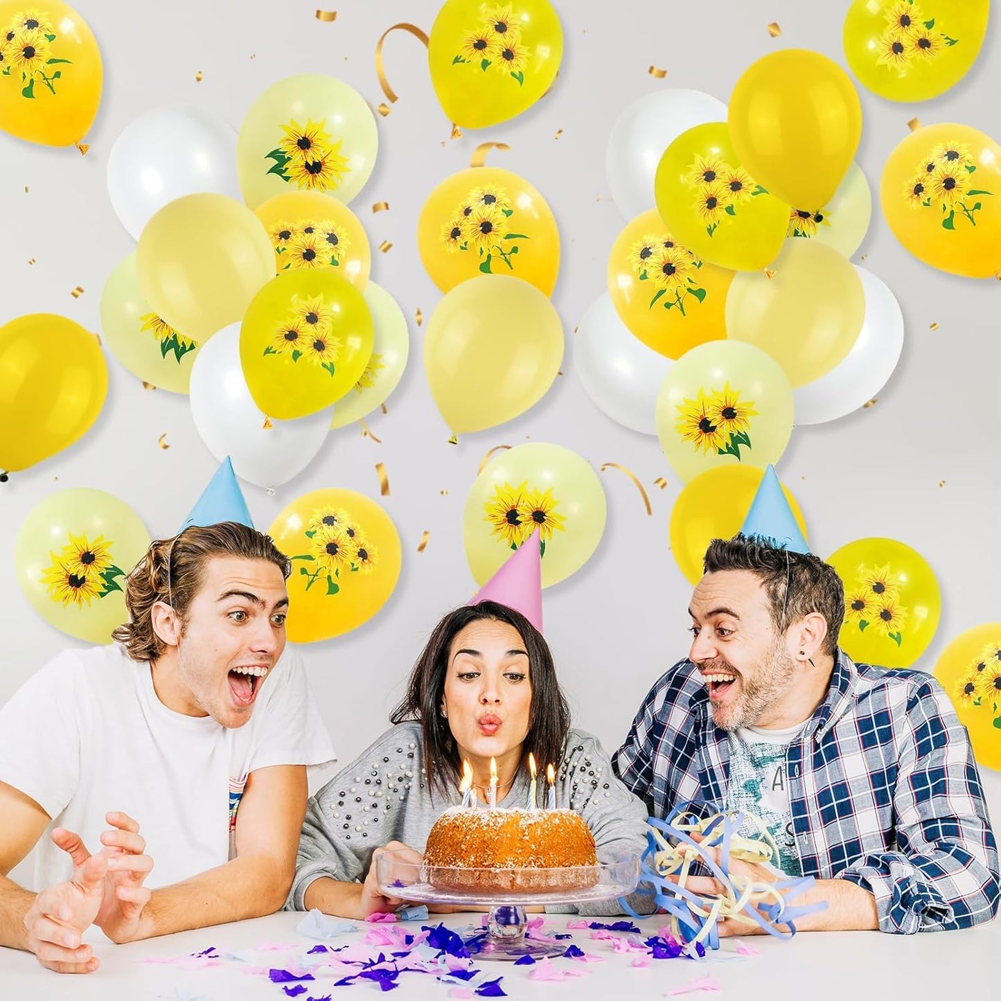 Sunflower Balloons, 12 inch Sunflower printed Balloons Yellow pastel yellow White Sunflower Balloons for Sunflower Themed Baby Shower Birthday Wedding Party Decorations Supplies