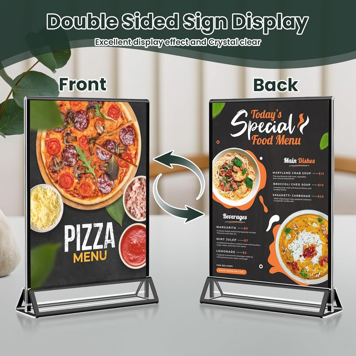 15 Pack Acrylic Sign Holder 4x6, Wedding Black Frame Table Number Holders Vertical, Clear Picture Frames Flyer Stands Tables Menu Holder, Double Photo Paper Display Holder for Party, Home, Office