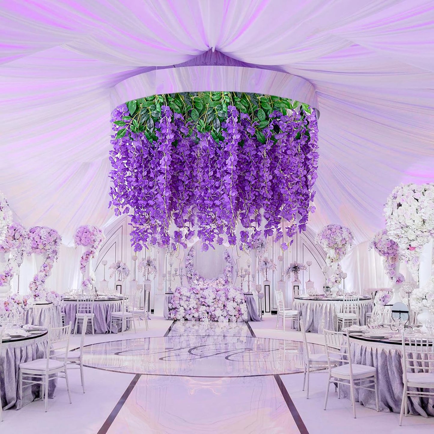 5 Pack Purple Wisteria Hanging Flowers, 3.44 Ft Fake Hanging Flowers, Artificial Wisteria Garland Vines for Wedding Room Backdrop Outdoor Patio Garden Decoration