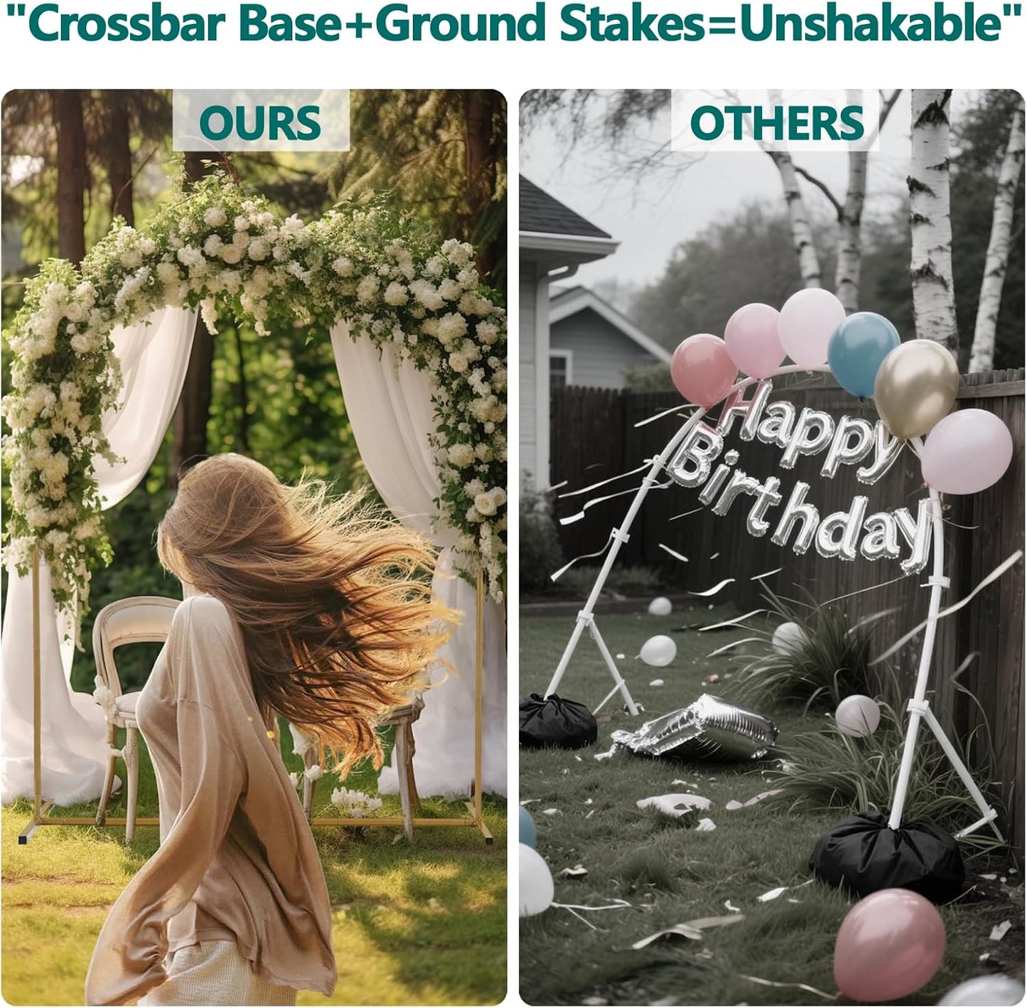 3-Pack Metal Arch Backdrop Stand Set (6/6.6/7.2FT) Heavy Duty Rust-Proof Wedding Decoration Frame with Crossbar Base for Party, Photo Booth, Balloon & Flowers Decor (Gold, 6FT,6.6FT,7.2FT)